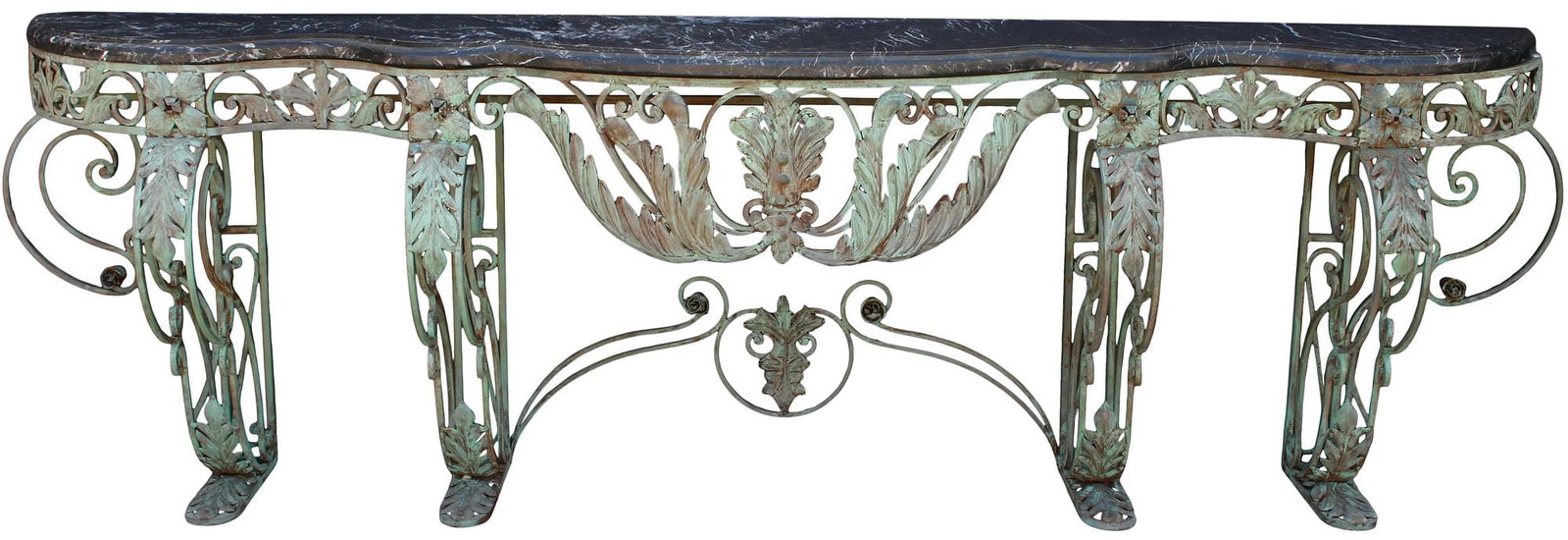 MONUMENTAL LOUIS XV STYLE MARBLE-TOP PAINTED CONSOLE TABLE, 123"L (1 of 5)