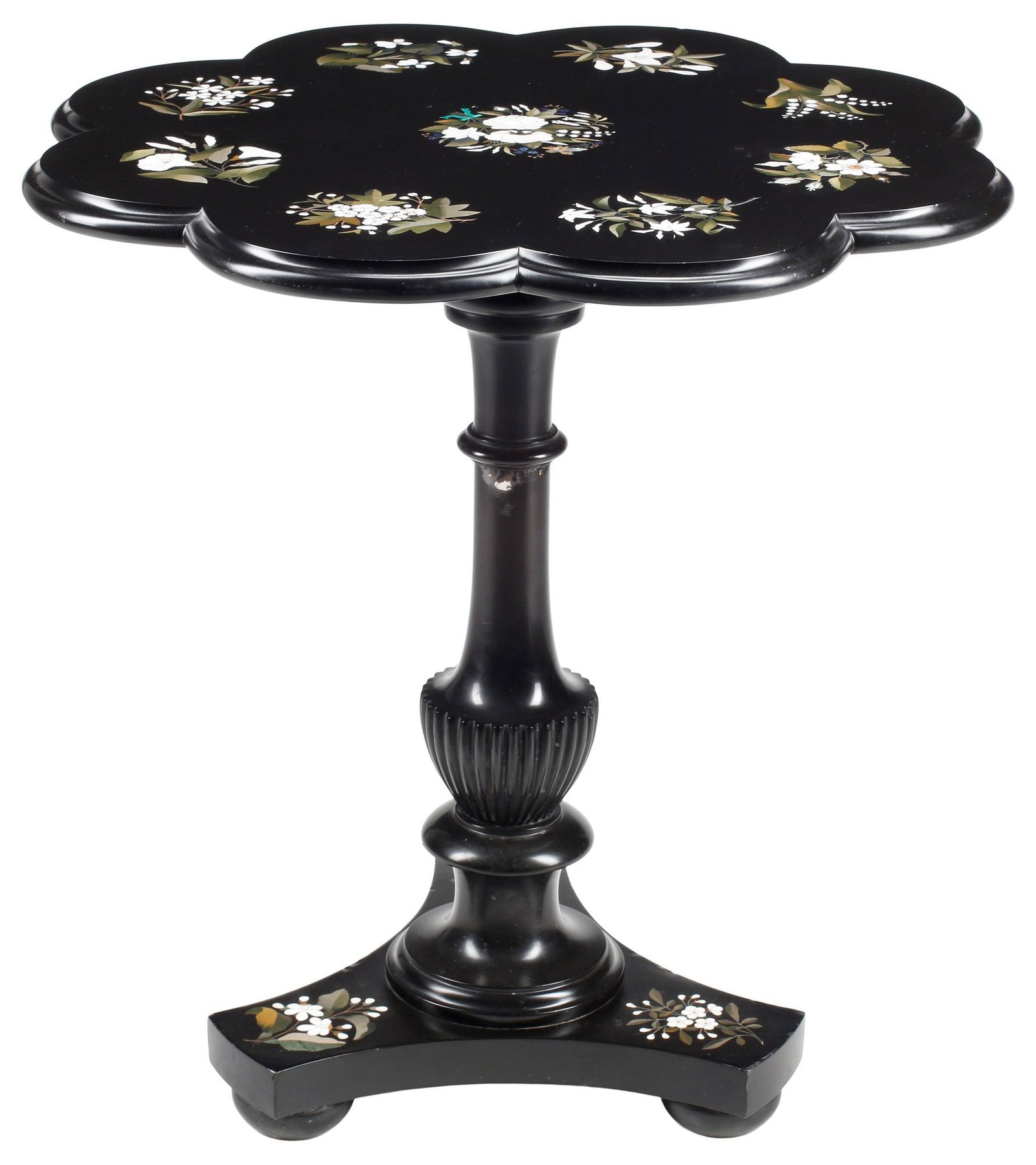 ITALIAN PIETRA DURA INLAID BLACK LACQUER PEDESTAL SIDE TABLE (1 of 6)