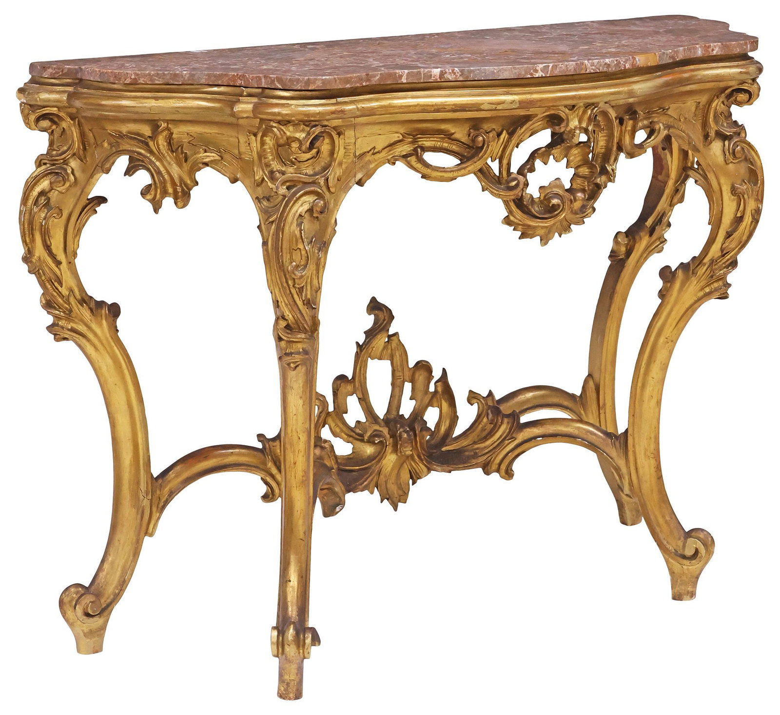 ITALIAN ROCOCO STYLE MARBLE-TOP GILTWOOD CONSOLE TABLE, 19TH C. (1 of 4)
