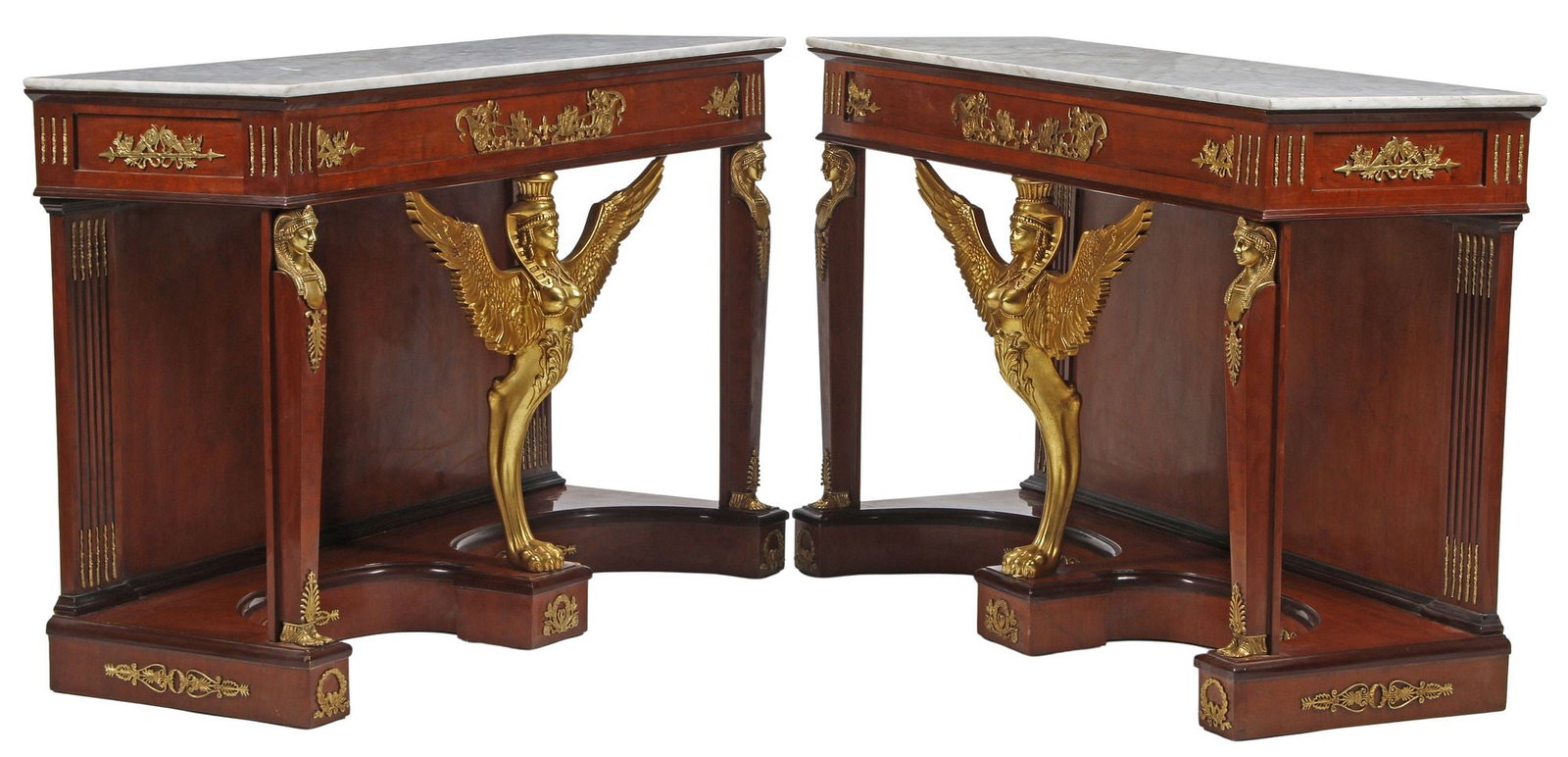 (2) EMPIRE STYLE MARBLE-TOP ORMOLU-MOUNTED CONSOLE TABLES (1 of 7)
