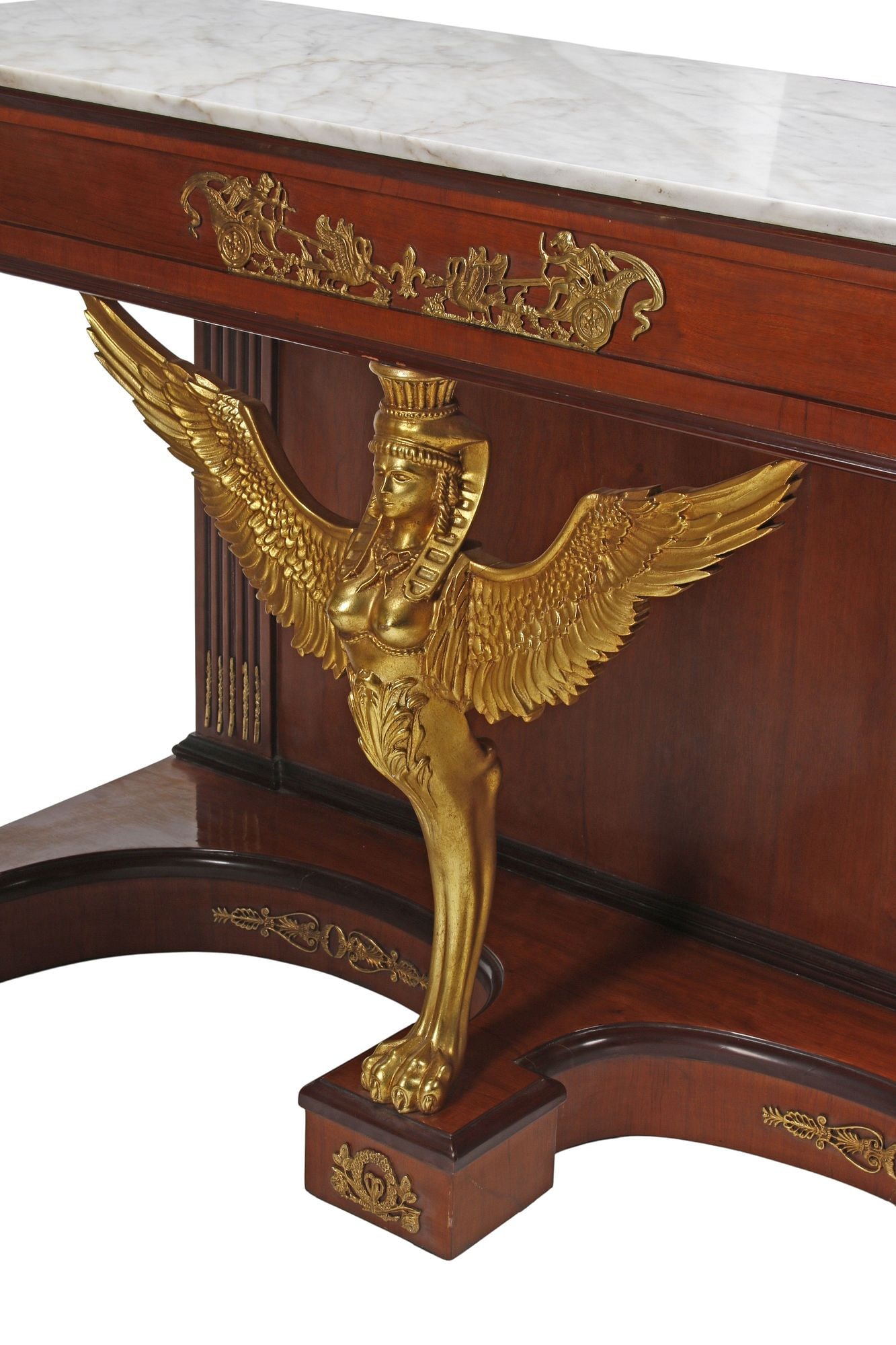 (2) EMPIRE STYLE MARBLE-TOP ORMOLU-MOUNTED CONSOLE TABLES - 3