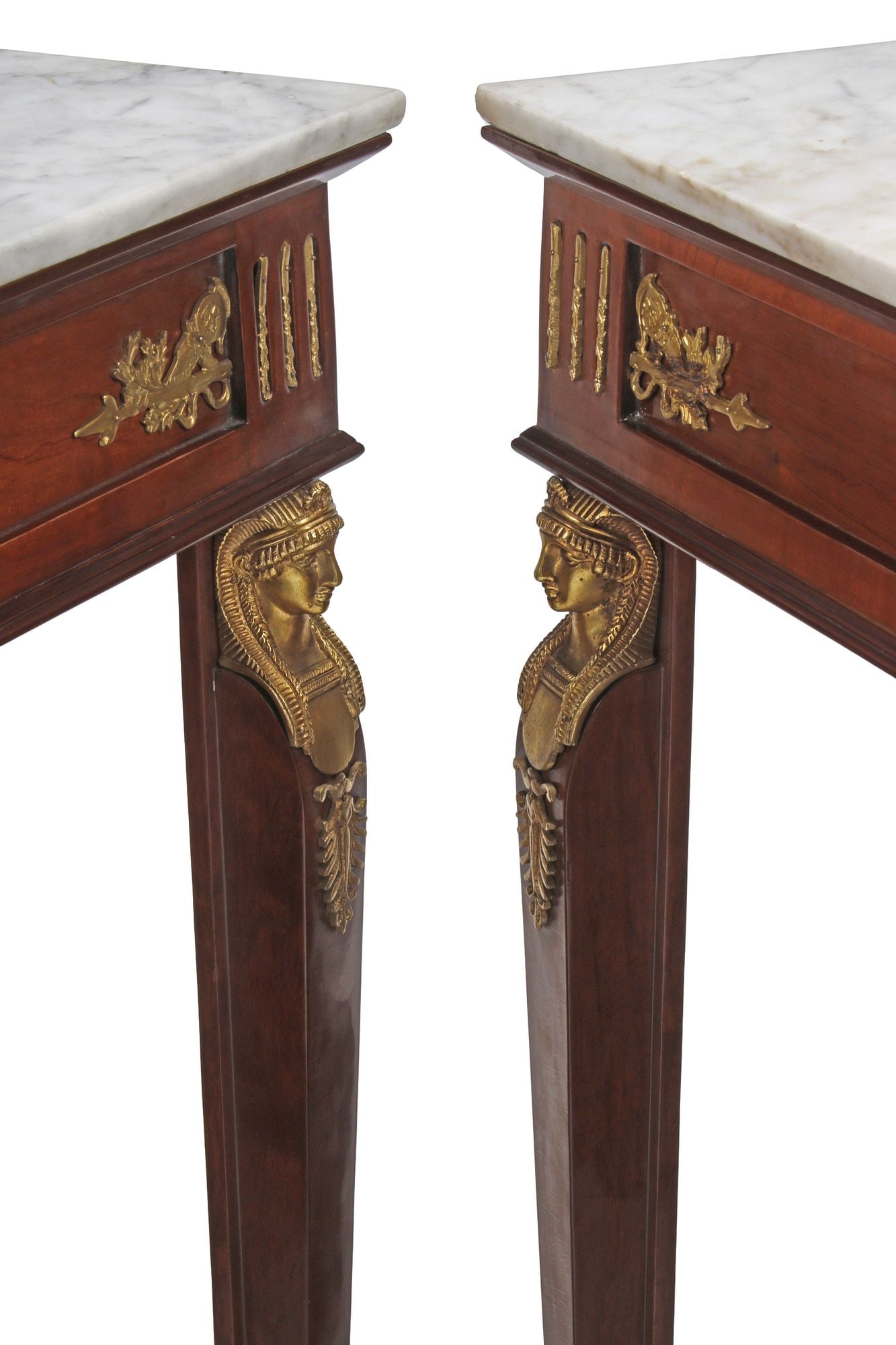 (2) EMPIRE STYLE MARBLE-TOP ORMOLU-MOUNTED CONSOLE TABLES - 5