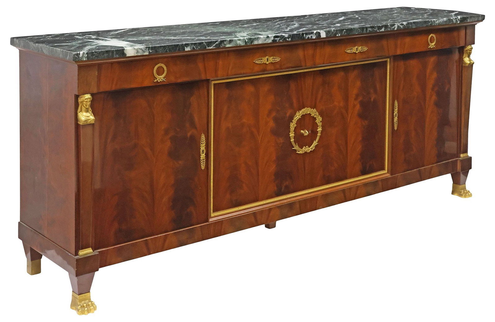 FRENCH EMPIRE STYLE MARBLE-TOP LACQUERED MAHOGANY SIDEBOARD (1 of 7)