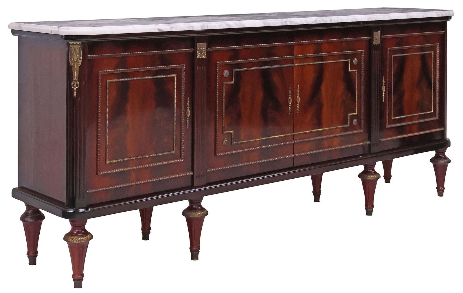 FRENCH LOUIS XVI STYLE MARBLE-TOP LACQUERED FLAME MAHOGANY SIDEBOARD (1 of 6)