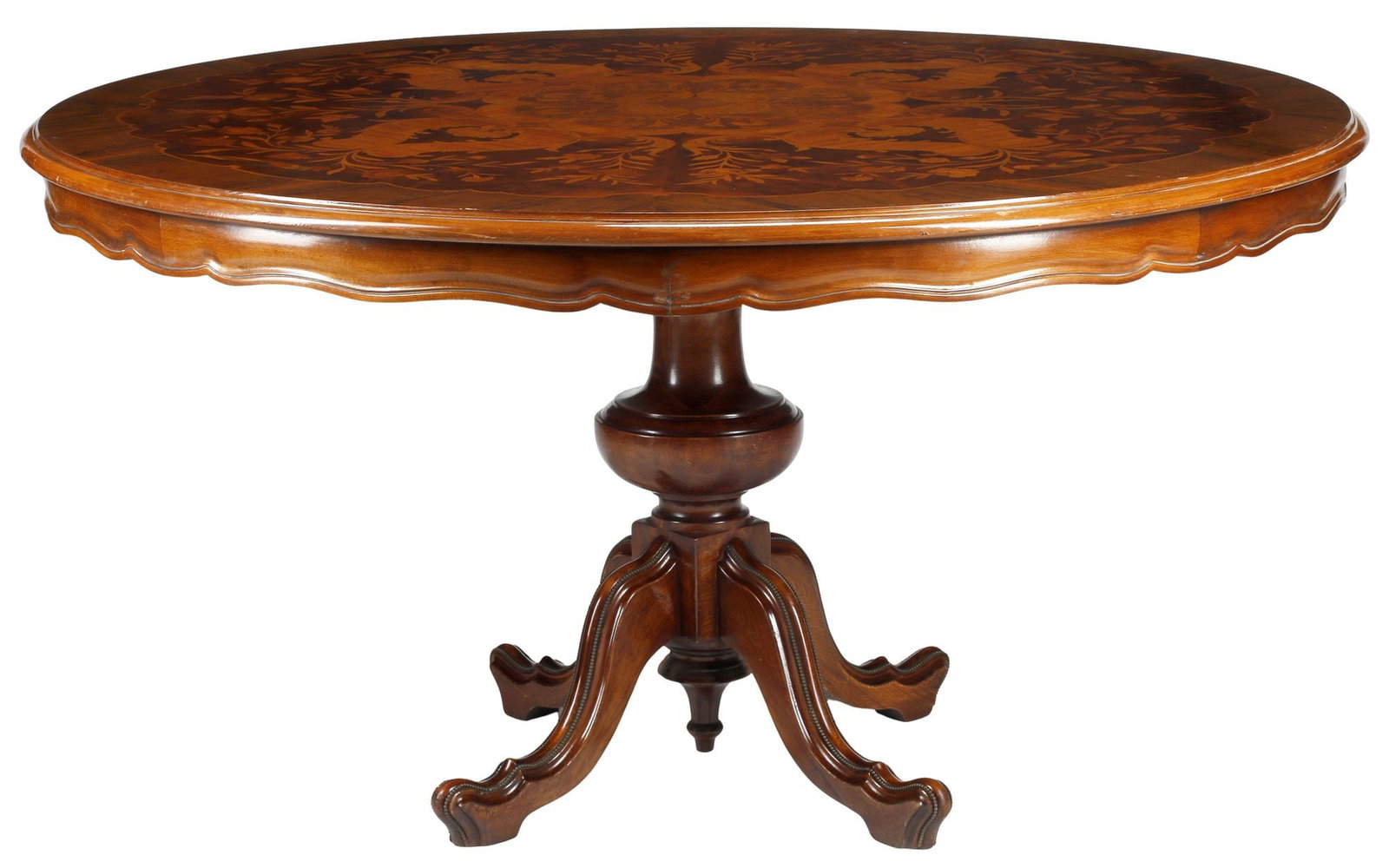 ITALIAN BAROQUE STYLE MARQUETRY-INLAID WALNUT PEDESTAL TABLE (1 of 5)