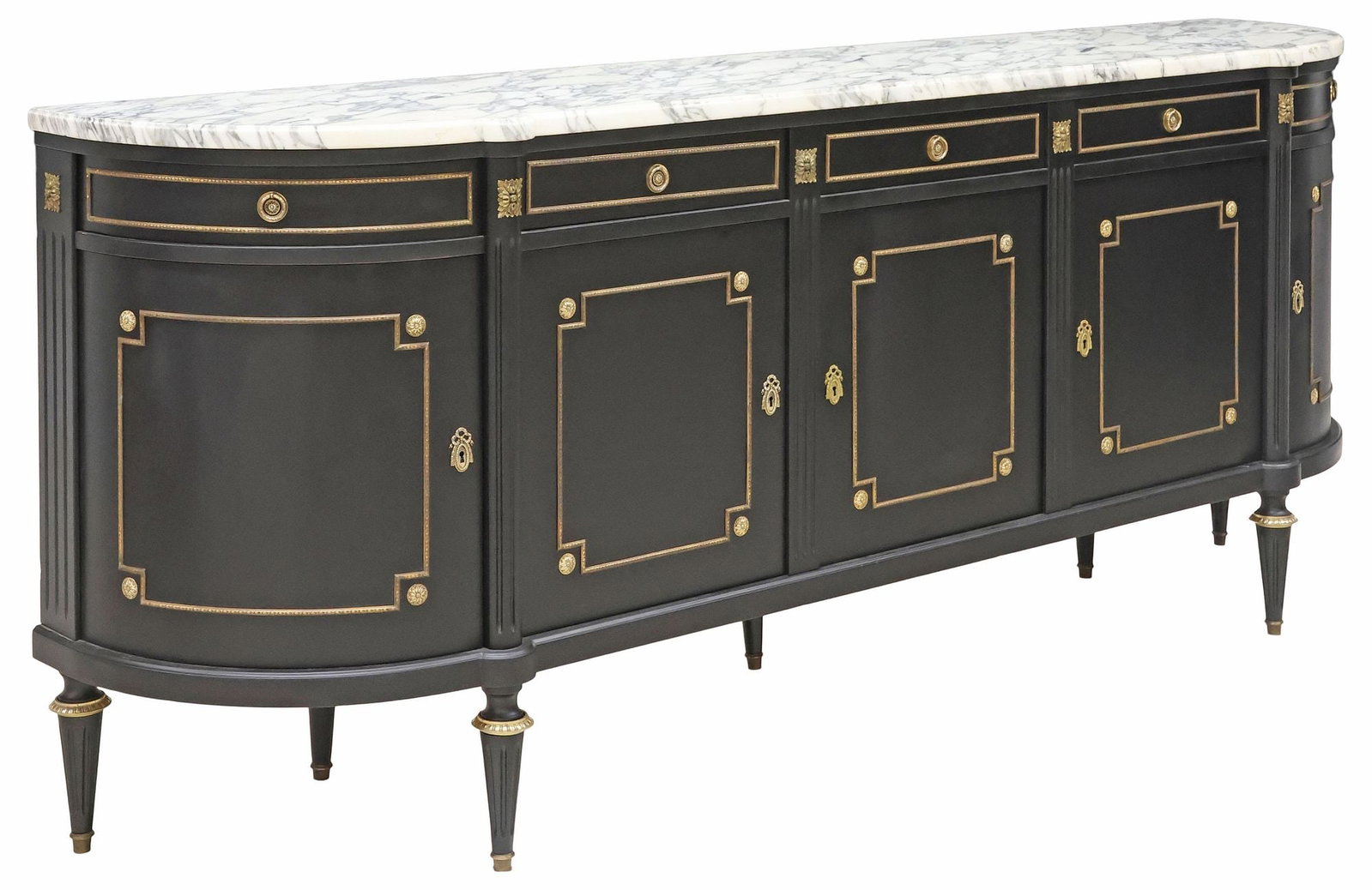 FRENCH LOUIS XVI STYLE MARBLE-TOP BLACK-PAINTED SIDEBOARD (1 of 6)