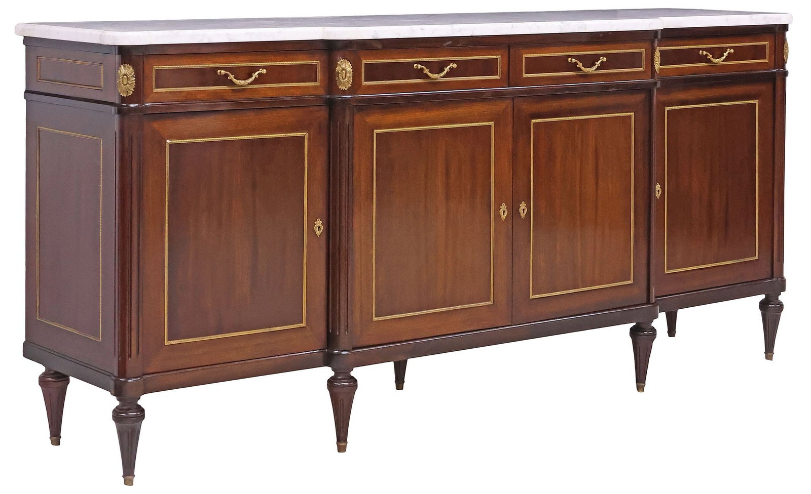 FRENCH LOUIS XVI STYLE MARBLE-TOP MAHOGANY BREAKFRONT SIDEBOARD (1 of 6)