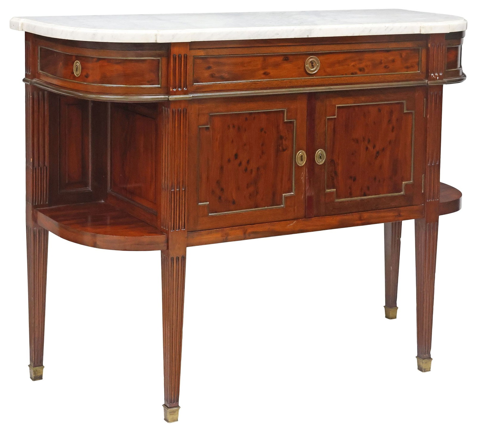 MAISON KRIEGER LOUIS XVI STYLE MARBLE-TOP 'PLUM PUDDING' MAHOGANY SERVER (1 of 7)