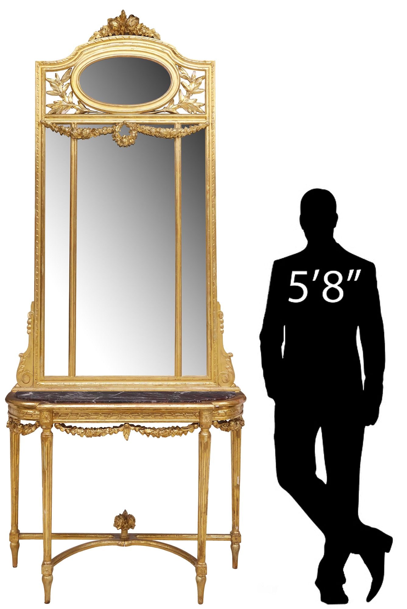 FRENCH LOUIS XVI STYLE MARBLE-TOP GILTWOOD CONSOLE & MIRROR (1 of 5)