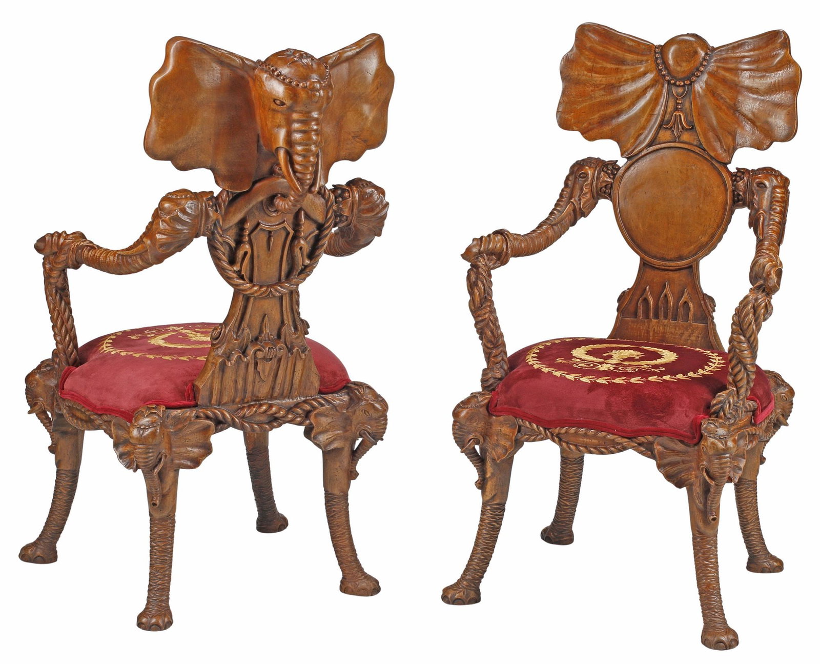 (2) VENETIAN STYLE ELEPHANT & ROPE MOTIF FANTASY ARMCHAIRS (1 of 7)