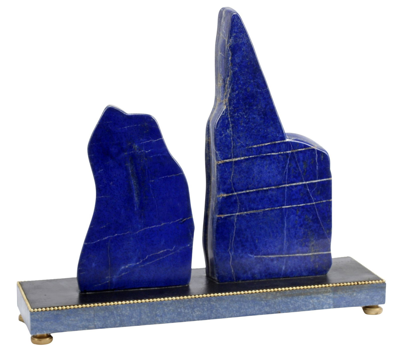 ART MODERNE LAPIS LAZULI SPECIMENS ON RECTANGULAR BASE: Art Moderne polished lapis lazuli specimens, rising on rectangular base, overall: approx 20"h, 23"w, 6"d, 41lbs total