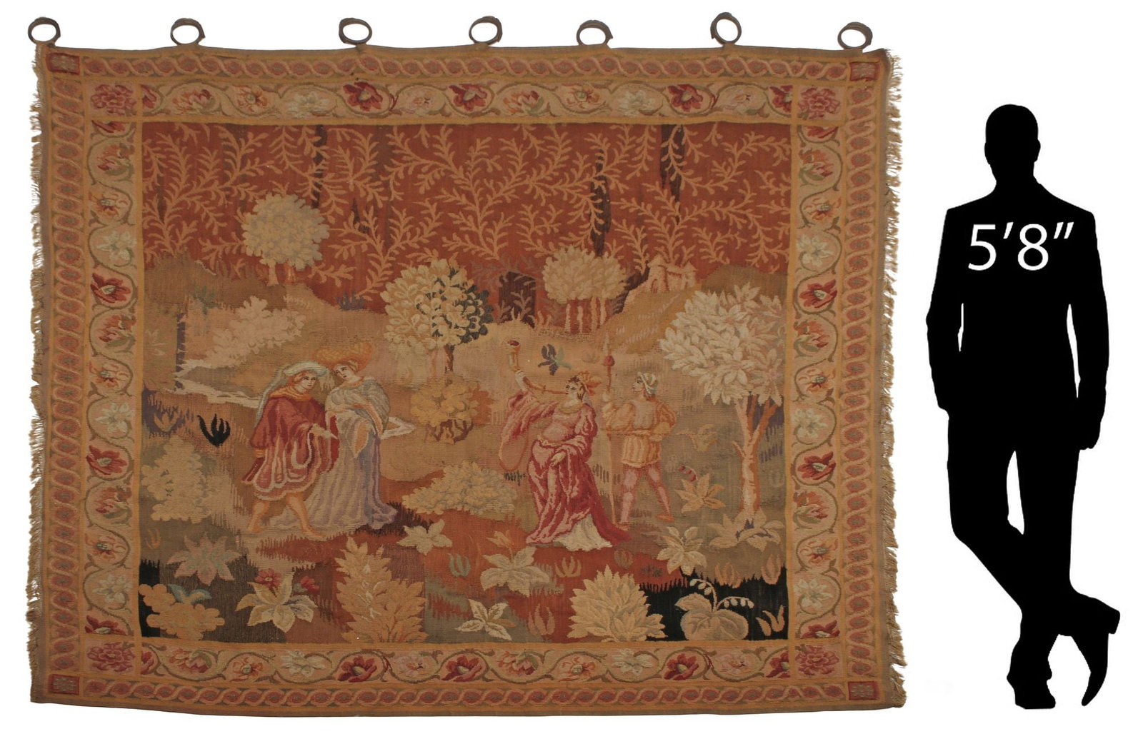 ENGLISH WOVEN TAPESTRY WITH ELIZABETHAN WOMAN, 19TH C., 75" X 74" (1 of 6)