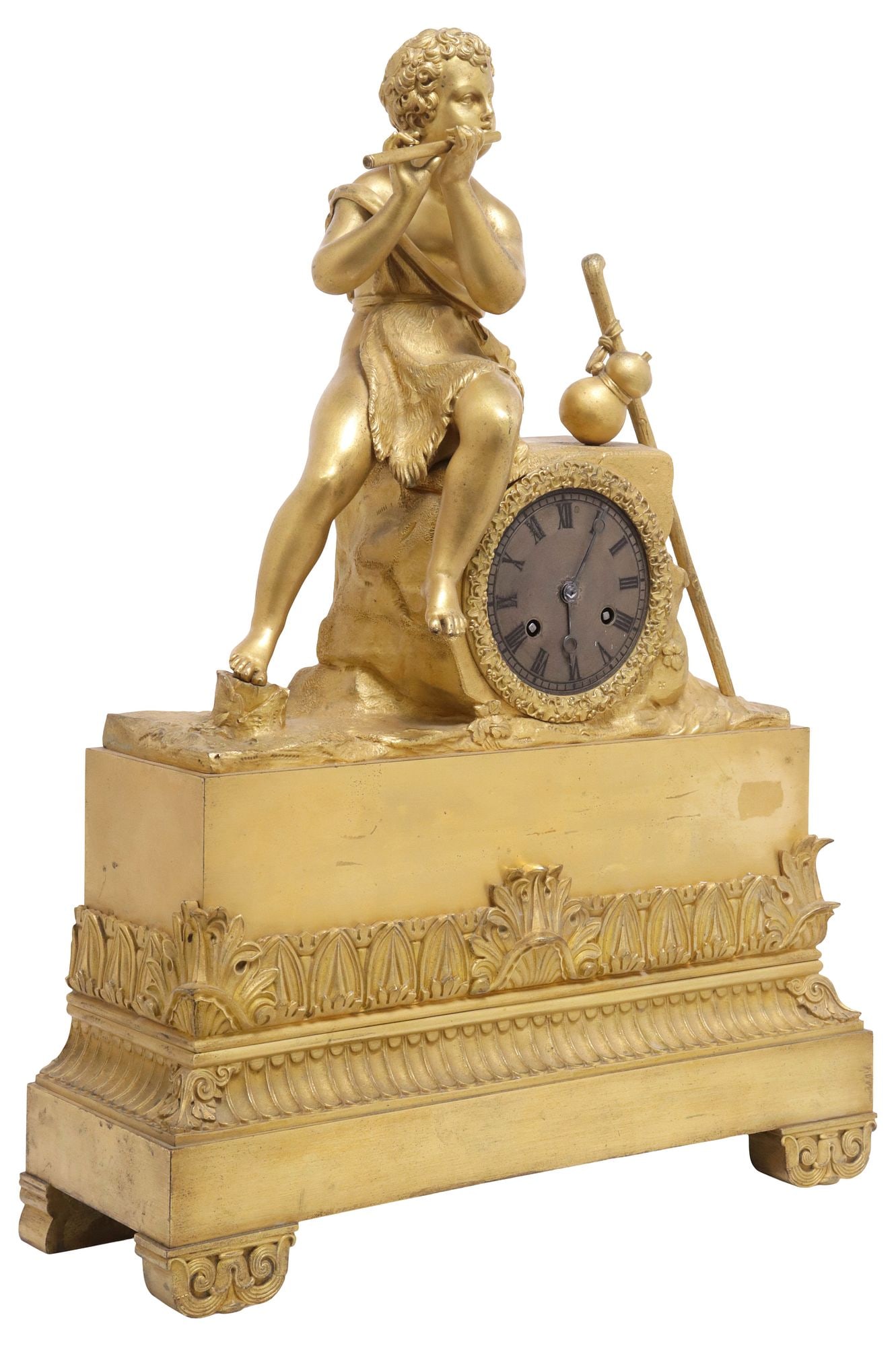 FRENCH EMPIRE PERIOD FIGURAL 'PAN' ORMOLU MANTEL CLOCK (1 of 8)