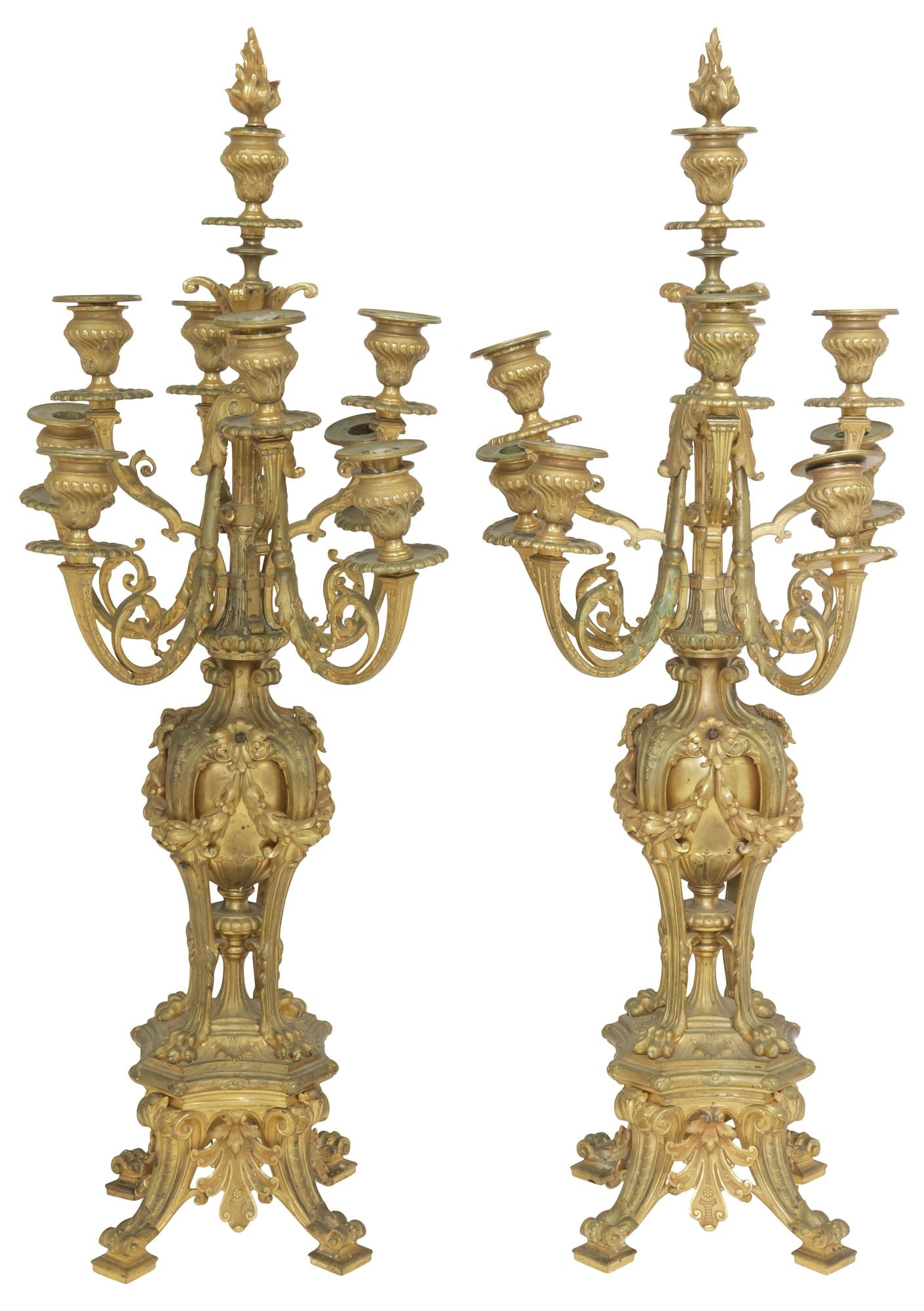 (2) LARGE FRENCH LOUIS XVI STYLE ORMOLU CANDELABRA, 30"H (1 of 3)