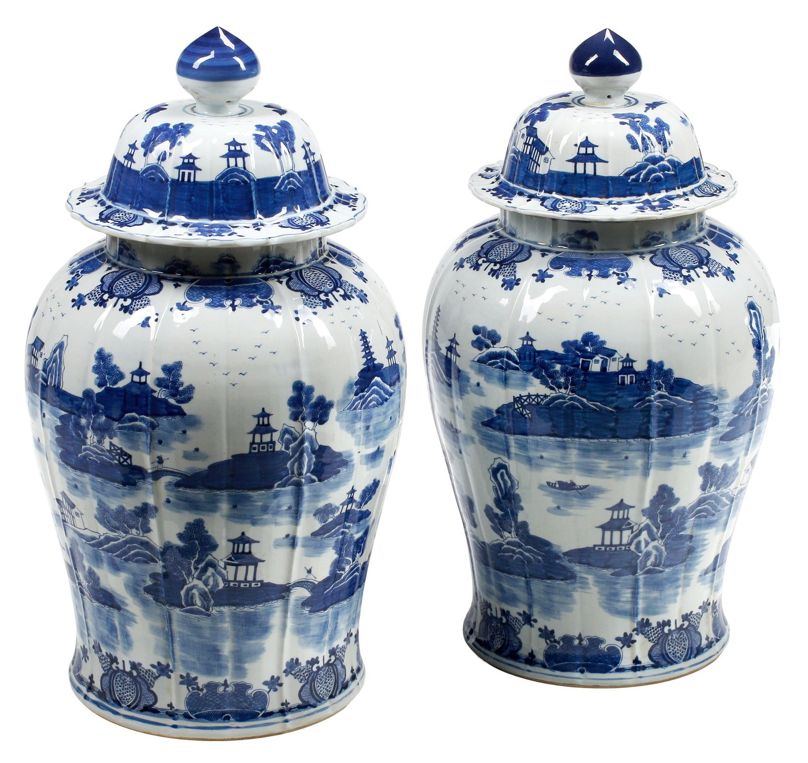 (2) CHINESE BLUE & WHITE PORCELAIN COVERED JARS / URNS (1 of 4)