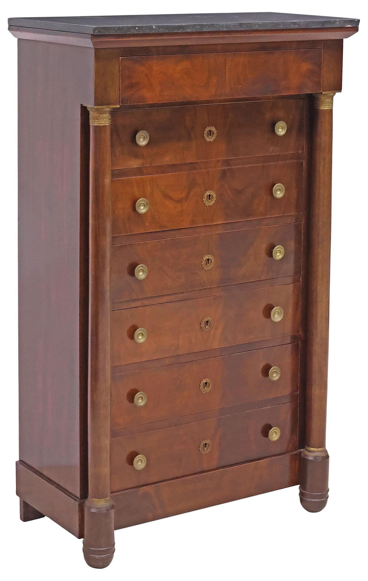 FRENCH EMPIRE STYLE MARBLE-TOP MAHOGANY SEMAINIER CHEST (1 of 5)