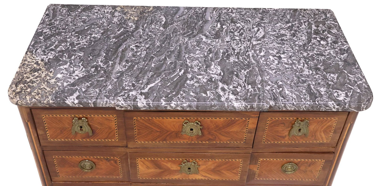 FRENCH TRANSITIONAL STYLE MARBLE-TOP MATCHED-VENEER COMMODE - 3