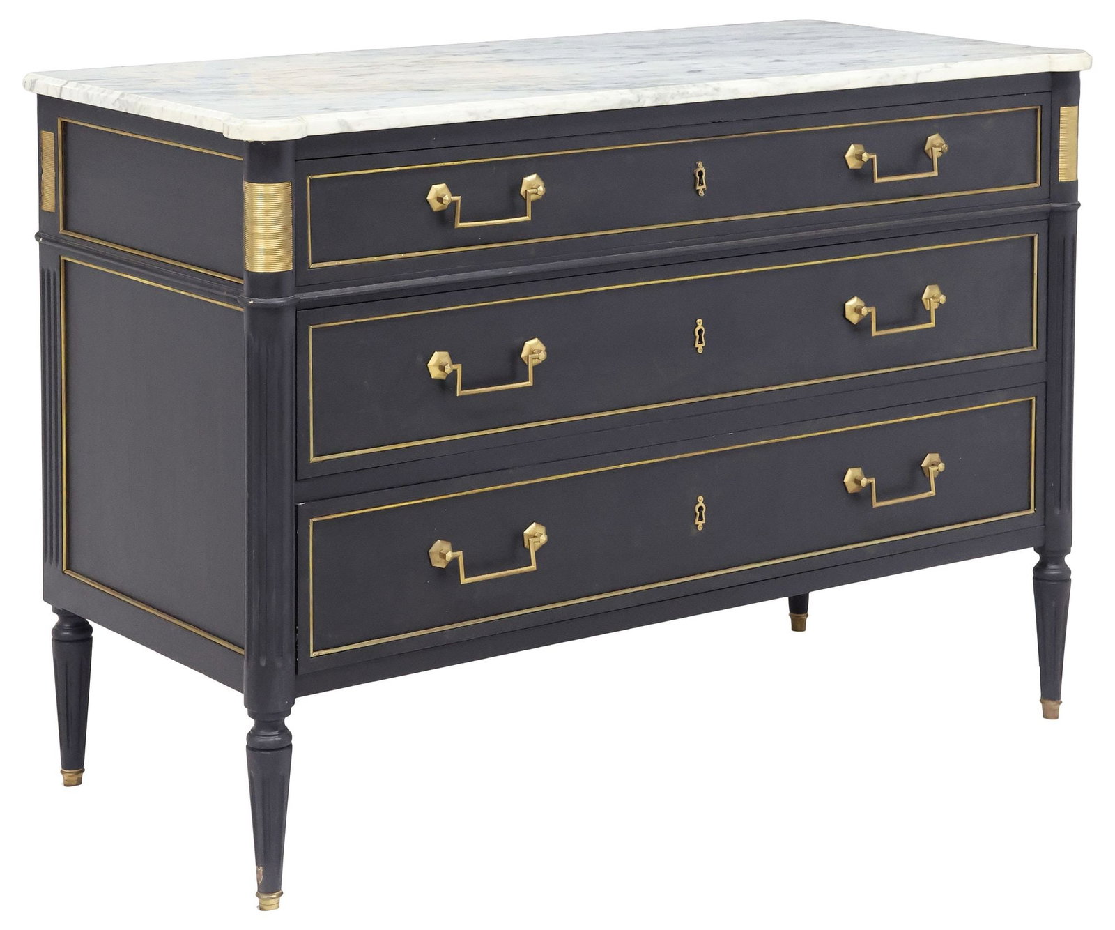 FRENCH LOUIS XVI STYLE MARBLE-TOP BLACK-PAINTED COMMODE (1 of 5)