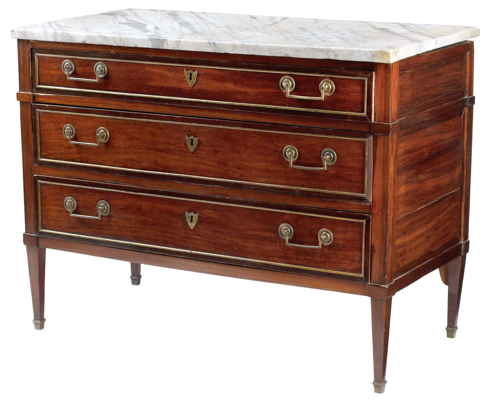 FRENCH LOUIS XVI STYLE MARBLE-TOP MAHOGANY COMMODE, EARLY 19TH C. (1 of 6)