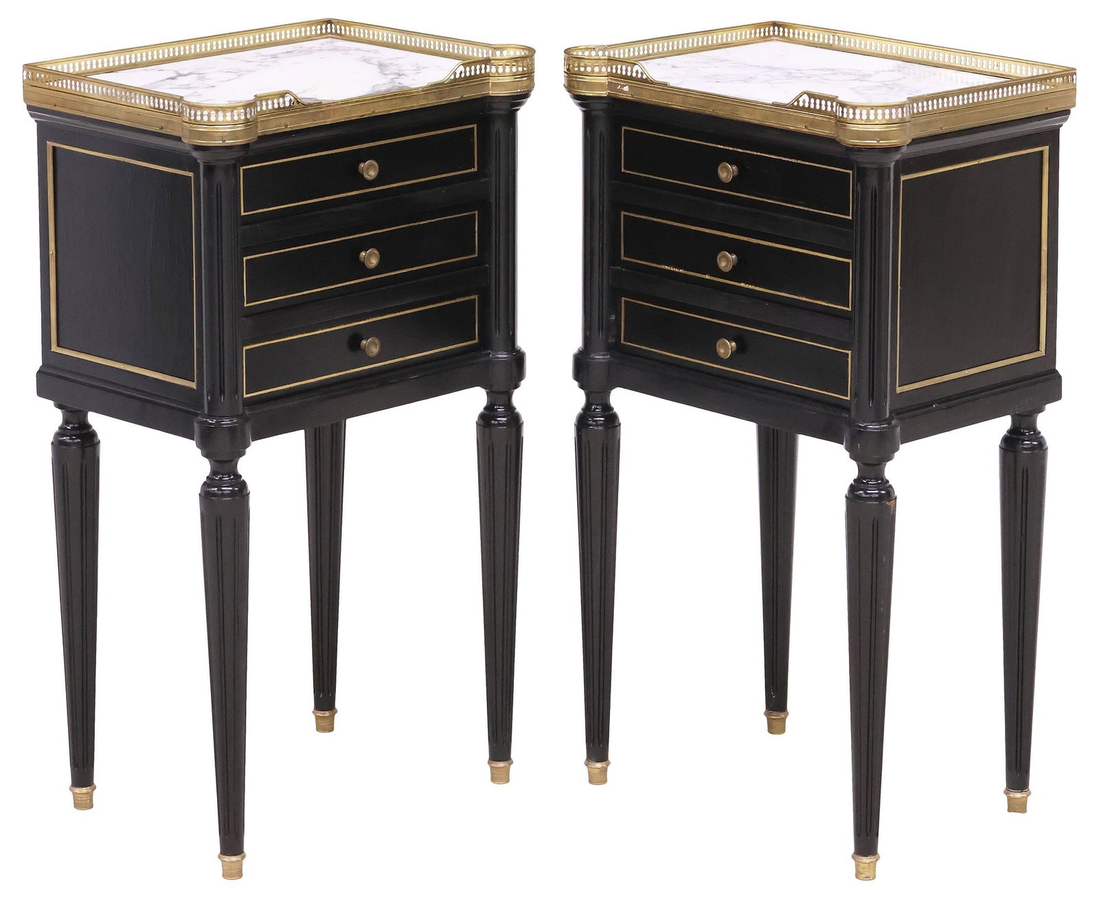 (2) FRENCH LOUIS XVI MARBLE-TOP BLACK-LACQUERED NIGHTSTANDS (1 of 5)