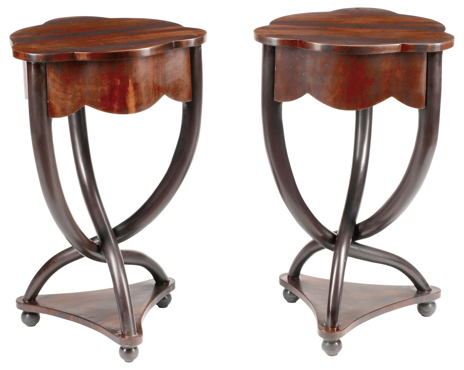(2) BIEDERMEIER STYLE PARCEL-EBONIZED BURLWOOD SIDE TABLES (1 of 5)