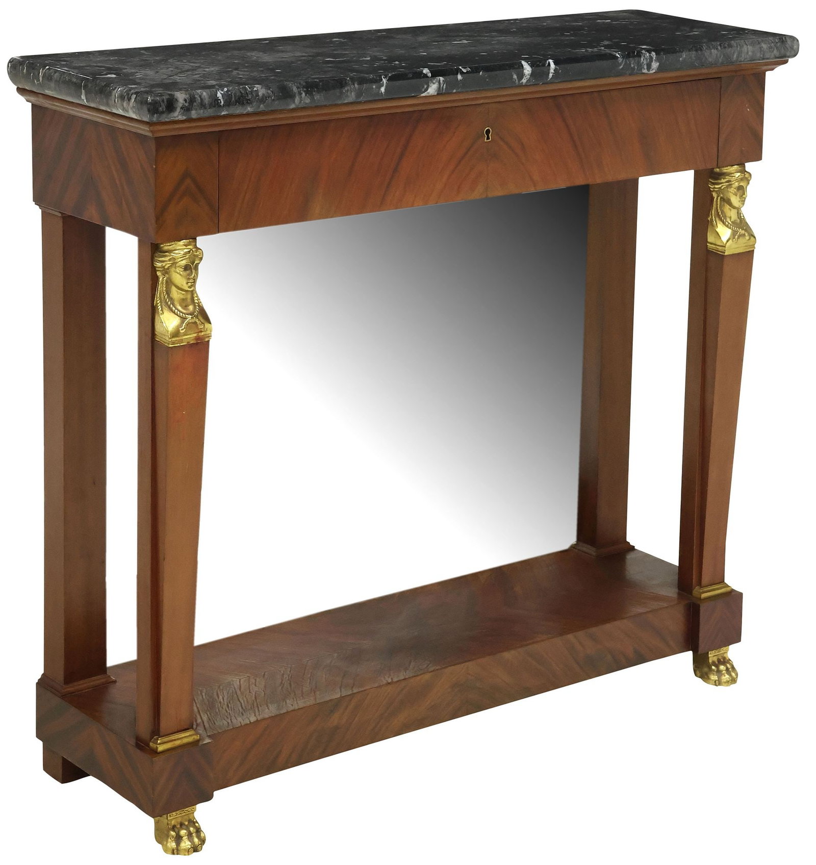 FRENCH EMPIRE STYLE MARBLE-TOP MAHOGANY CONSOLE TABLE (1 of 6)