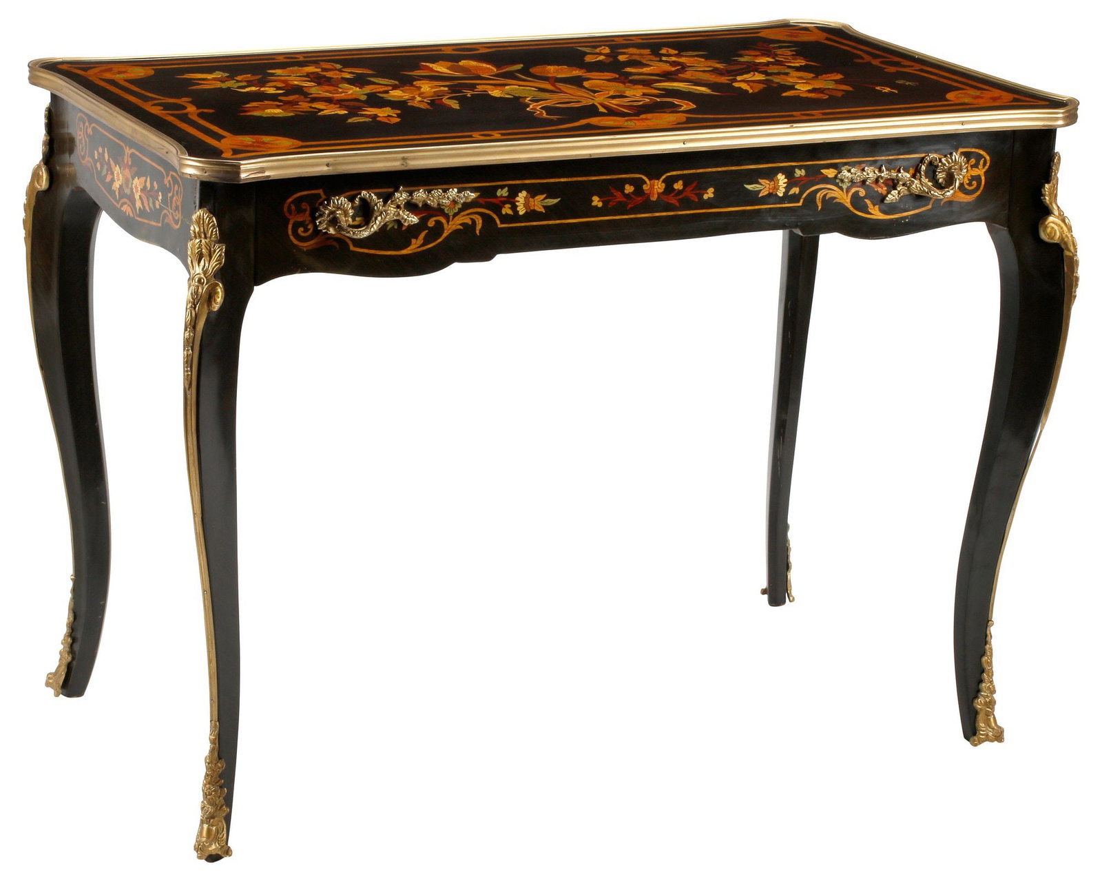 LOUIS XV STYLE ORMOLU-MOUNTED FLORAL MARQUETRY WRITING DESK (1 of 5)