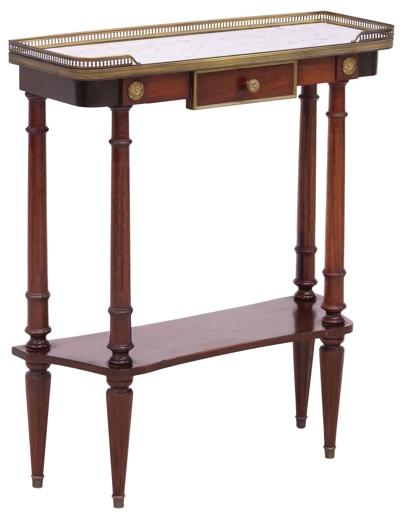 DIMINUTIVE FRENCH LOUIS XVI STYLE MARBLE-TOP MAHOGANY CONSOLE TABLE (1 of 5)