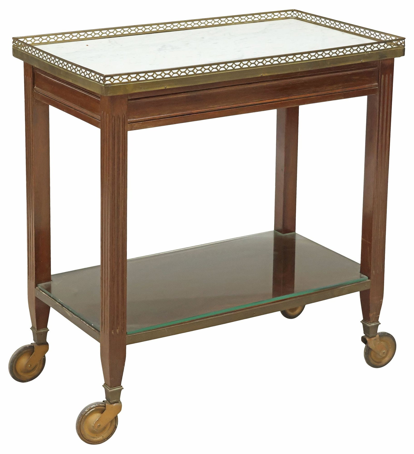 FRENCH LOUIS XV STYLE MARBLE & GLASS-TOP MAHOGANY SERVICE CART (1 of 4)