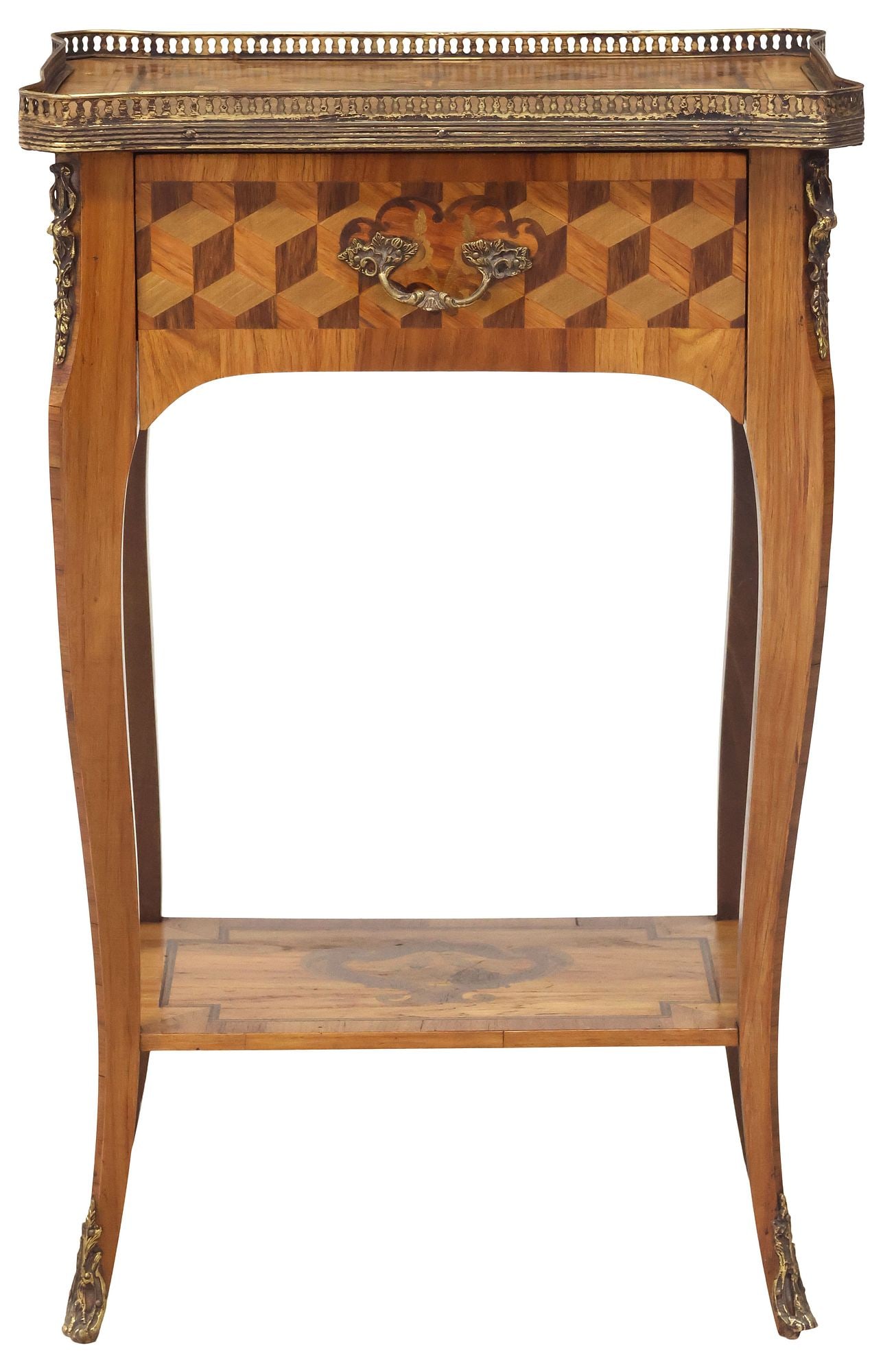 FRENCH TRANSITIONAL STYLE INLAID 1-DRAWER SIDE TABLE - 2