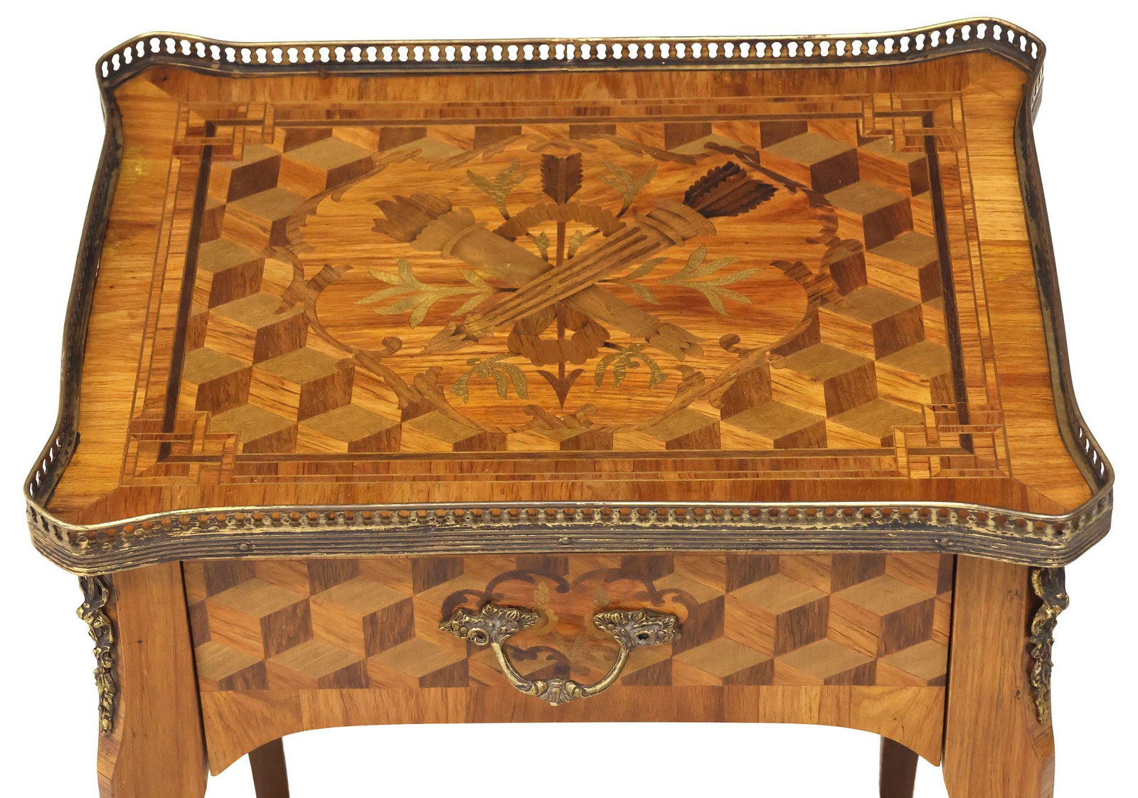 FRENCH TRANSITIONAL STYLE INLAID 1-DRAWER SIDE TABLE - 3