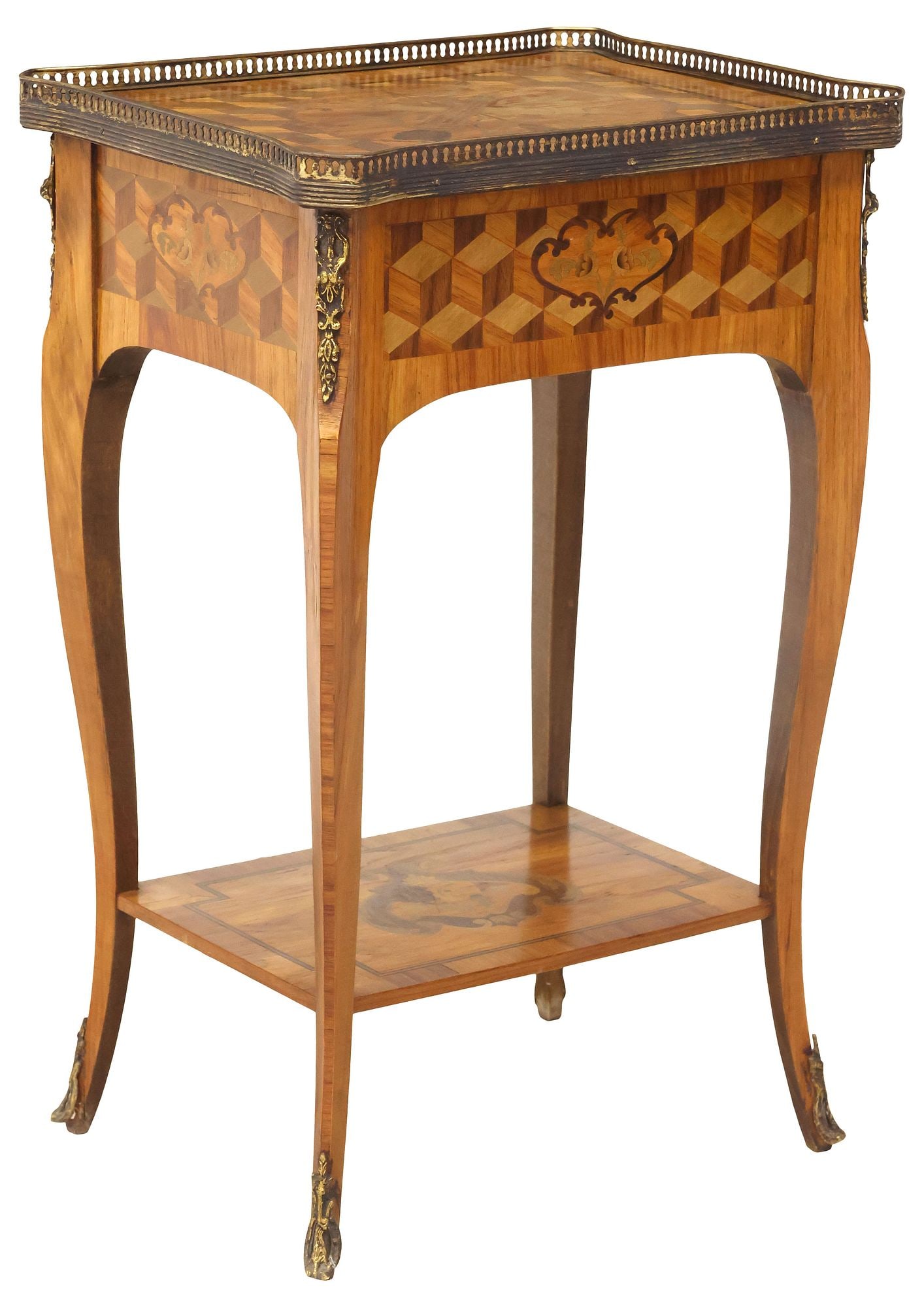 FRENCH TRANSITIONAL STYLE INLAID 1-DRAWER SIDE TABLE - 5