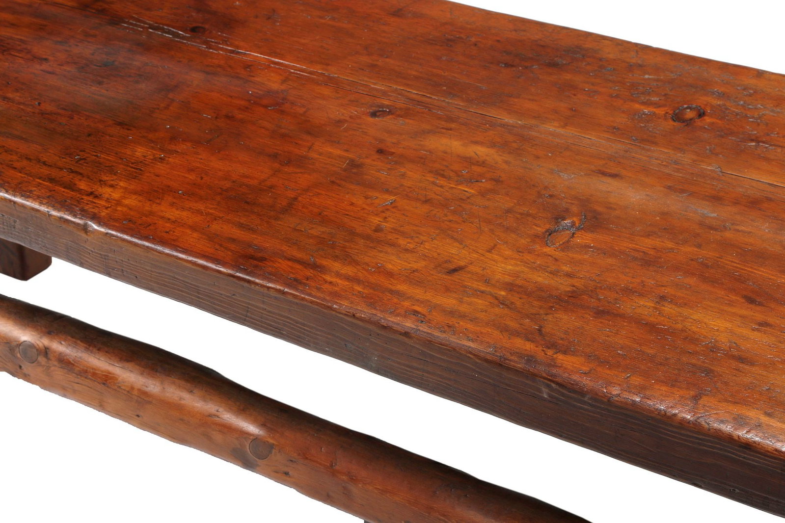 LARGE RUSTIC RECTANGULAR PLANK-SEAT BENCH, 86"L - 3