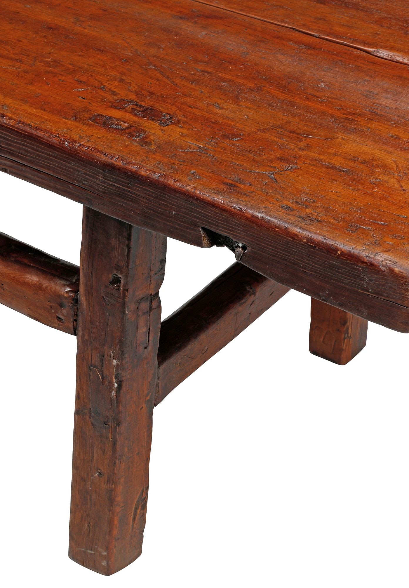 LARGE RUSTIC RECTANGULAR PLANK-SEAT BENCH, 86"L - 4