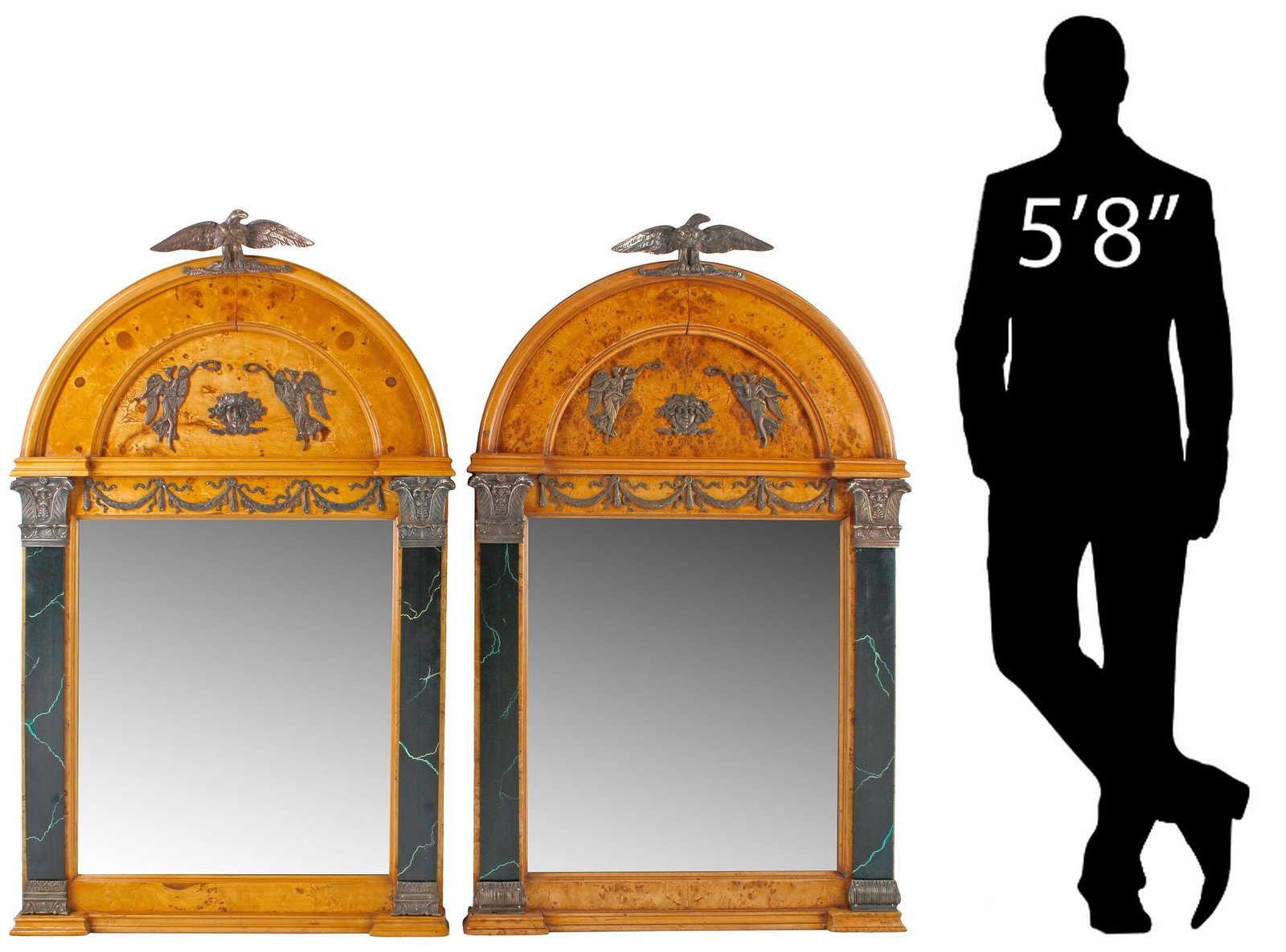 (2) EMPIRE STYLE BRONZE-MOUNTED EAGLE BURLWOOD MIRRORS, 56.5"H (1 of 9)
