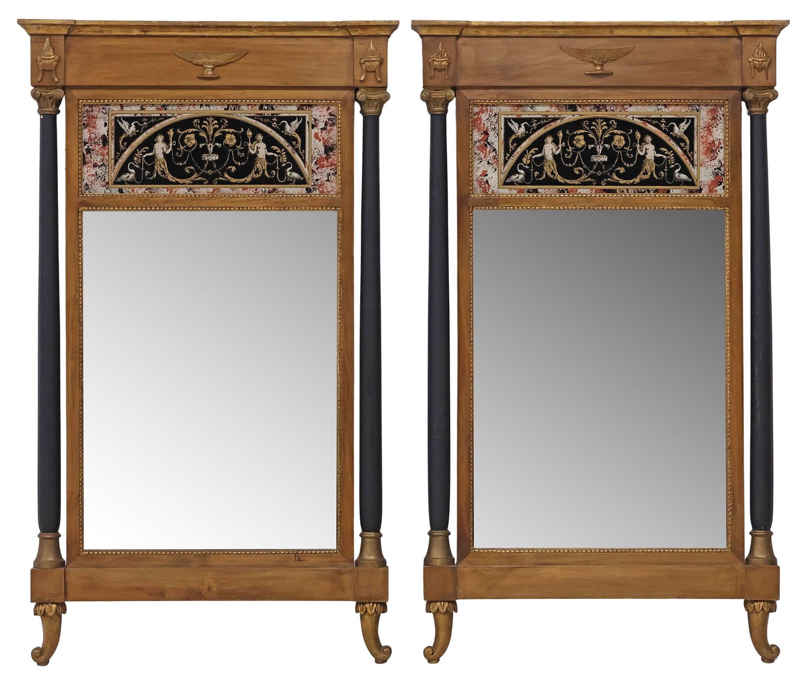 (2) ITALIAN PALLADIO EMPIRE STYLE PARCEL-EBONIZED TRUMEAU MIRRORS (1 of 5)