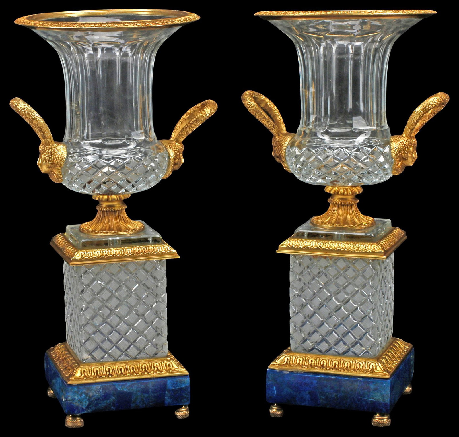 (2) LARGE BACCARAT STYLE ORMOLU-MOUNTED CRYSTAL & MARBLE URNS (1 of 6)