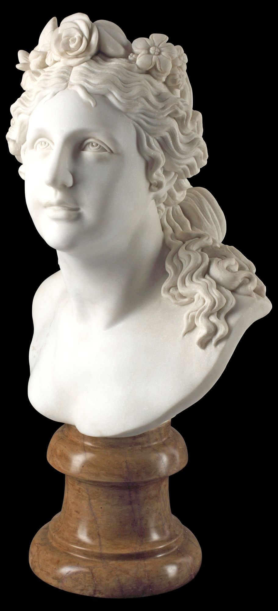CARVED CARRARA MARBLE SCULPTURE, FEMALE GODDESS BUST, 23"H (1 of 7)