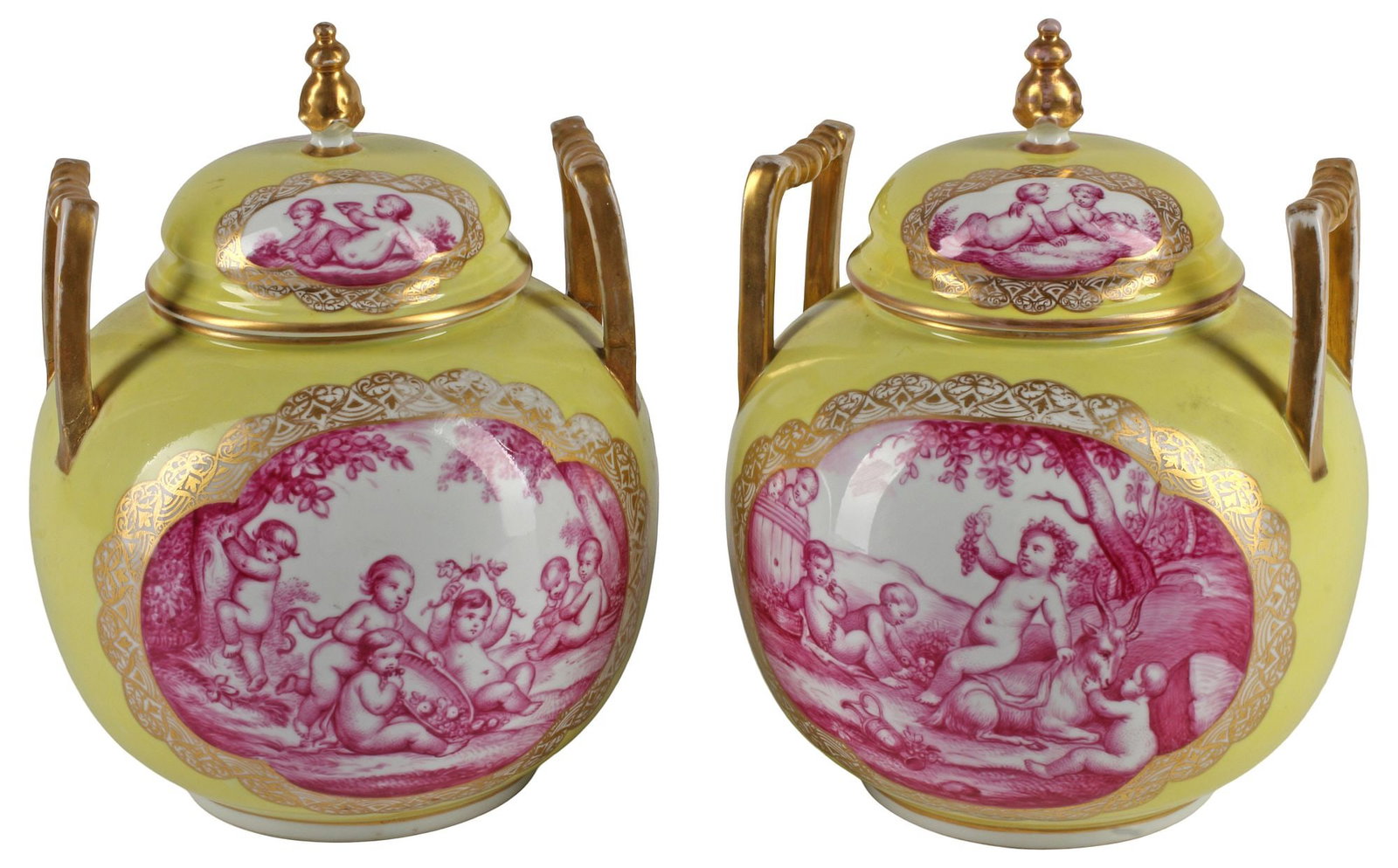 (2) GERMAN MEISSEN STYLE PARCEL-GILT PORCELAIN COVERED URNS / JARS (1 of 5)