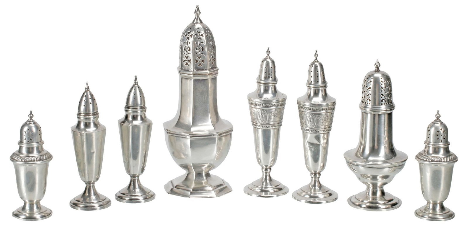 (8) ENGLISH & AMERICAN STERLING SILVER SALT & PEPPER SHAKERS (1 of 7)