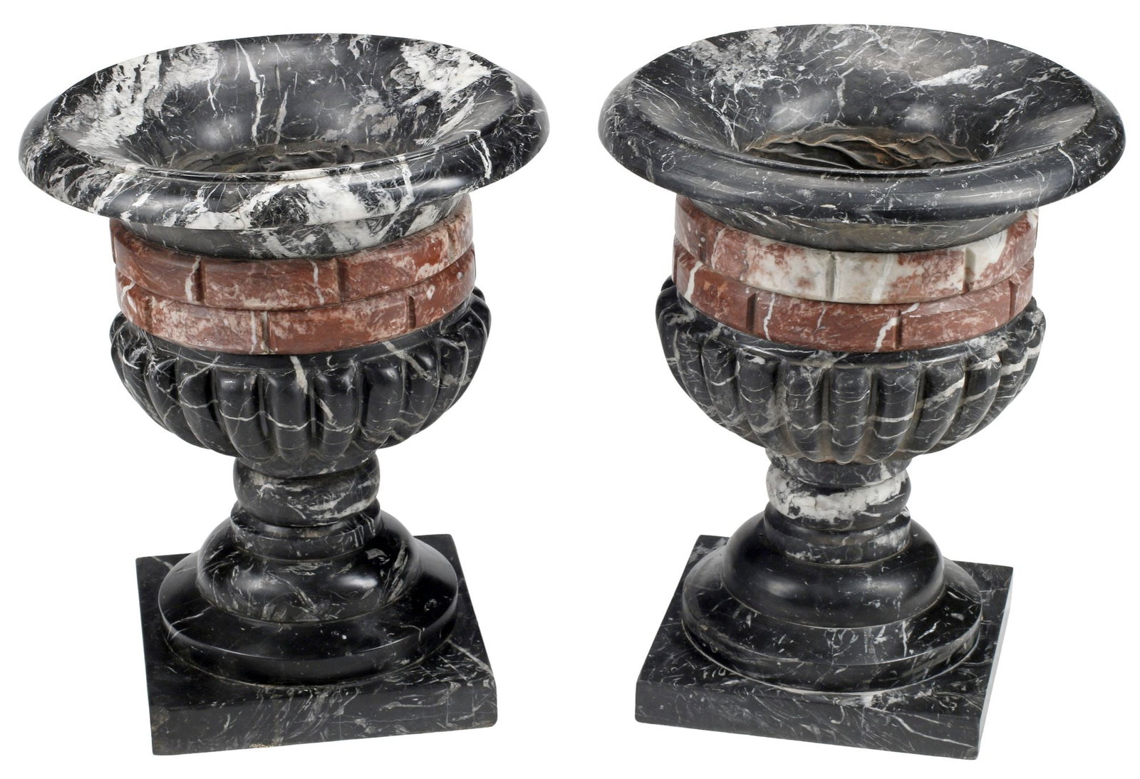 (2) NEOCLASSICAL STYLE BLACK & ROUGE MARBLE GARDEN URNS (1 of 5)