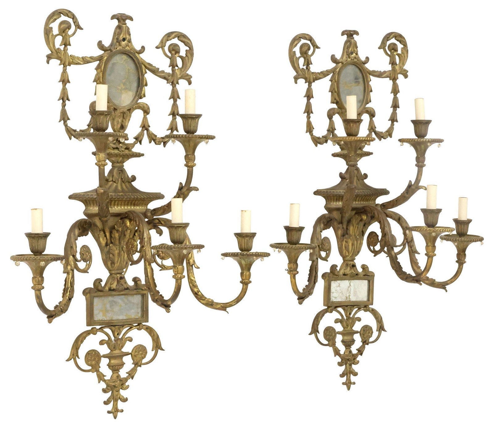 (2) LARGE ENGLISH ADAM STYLE GILT-BRONZE 5-LT WALL SCONCES, 34.5"H (1 of 5)