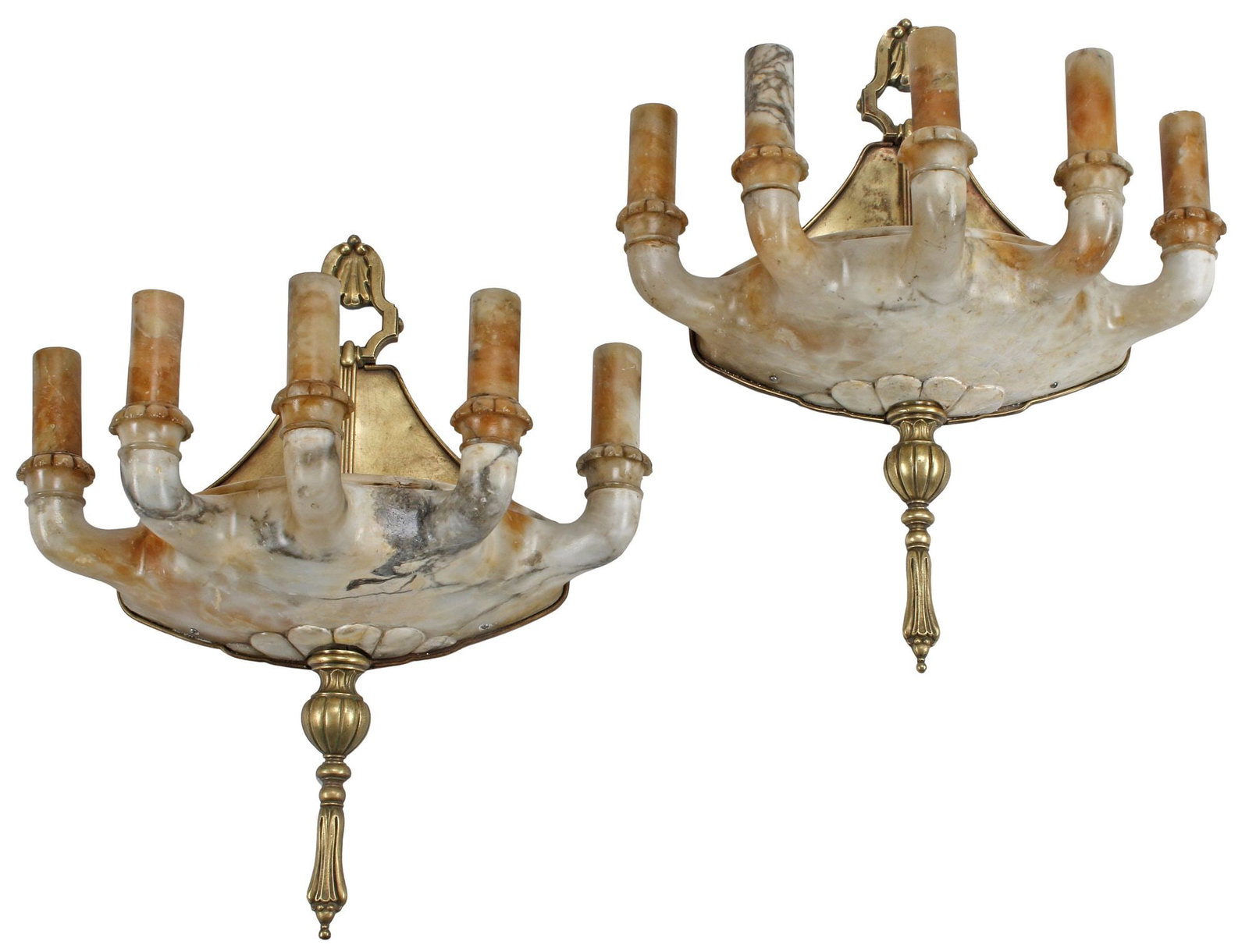 (2) ITALIAN ORMOLU & CARVED ALABASTER 5-LIGHT WALL SCONCES (1 of 4)