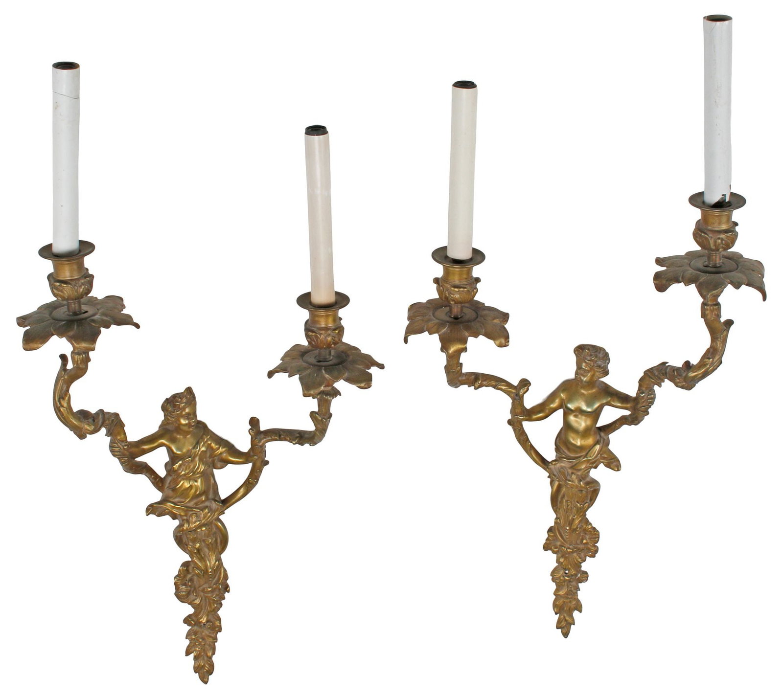 (2) FRENCH LOUIS XV STYLE FIGURAL ORMOLU 2-LIGHT WALL SCONCES (1 of 4)