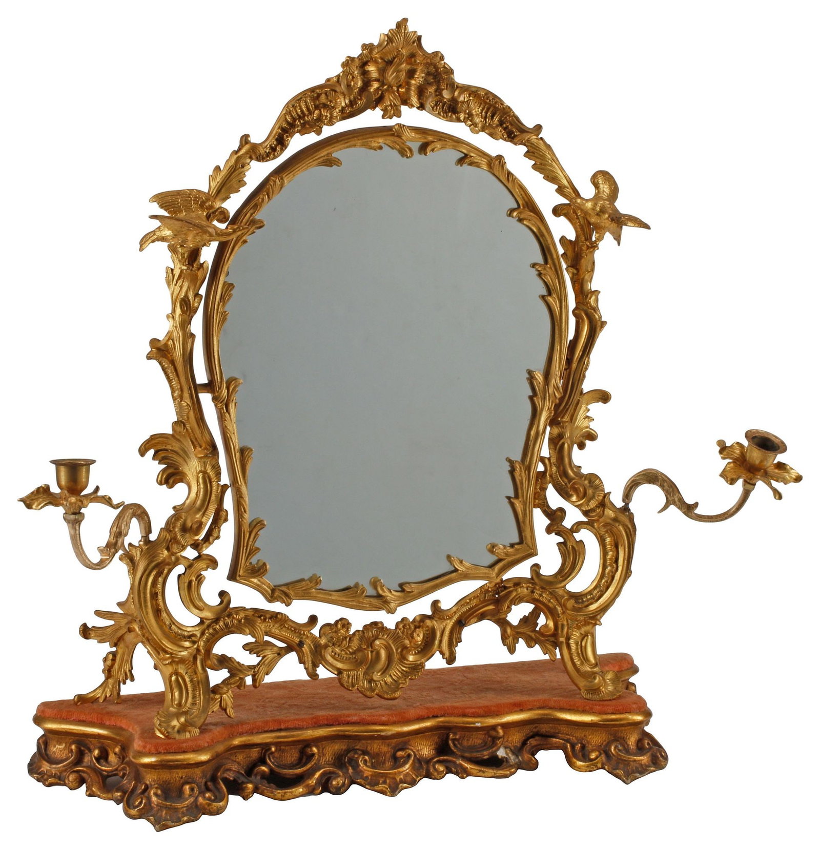FRENCH LOUIS XV STYLE ORMOLU 2-LIGHT TABLETOP VANITY MIRROR - 2