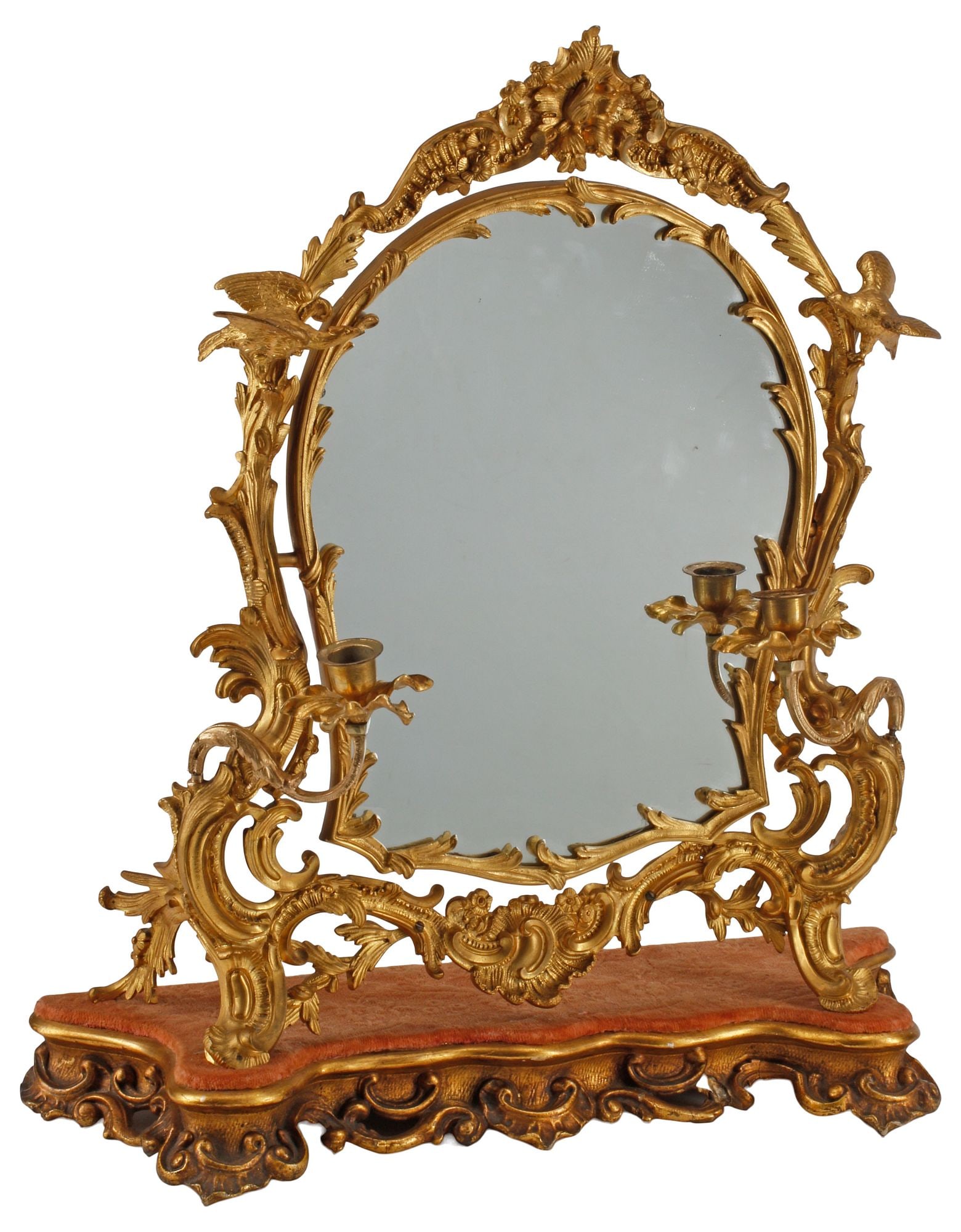 FRENCH LOUIS XV STYLE ORMOLU 2-LIGHT TABLETOP VANITY MIRROR - 3