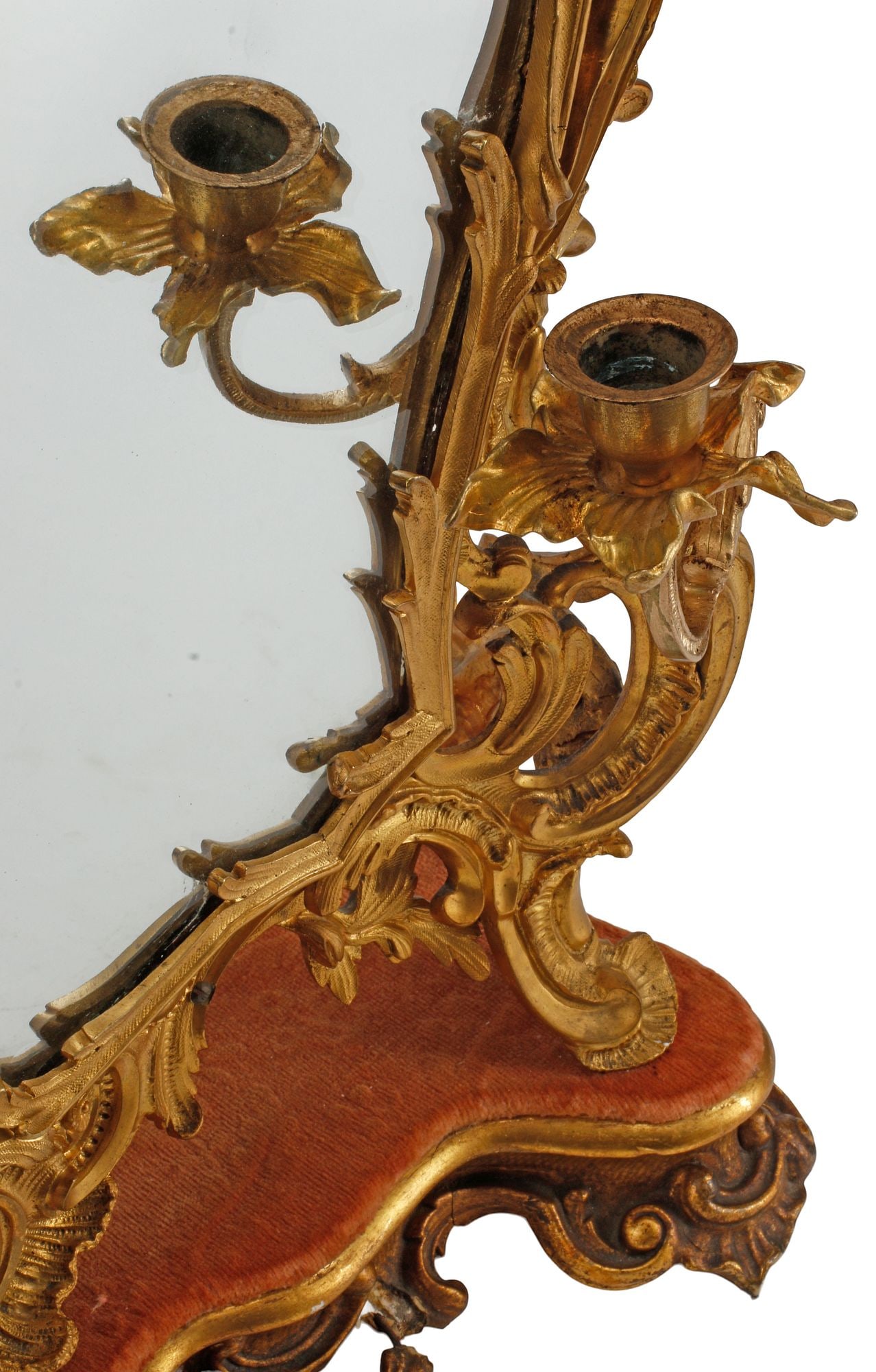FRENCH LOUIS XV STYLE ORMOLU 2-LIGHT TABLETOP VANITY MIRROR - 6