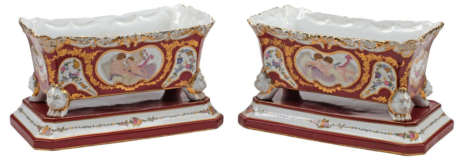(2) SEVRES STYLE PARCEL-GILT PORCELAIN PLANTERS / JARDINIERES ON STANDS (1 of 6)