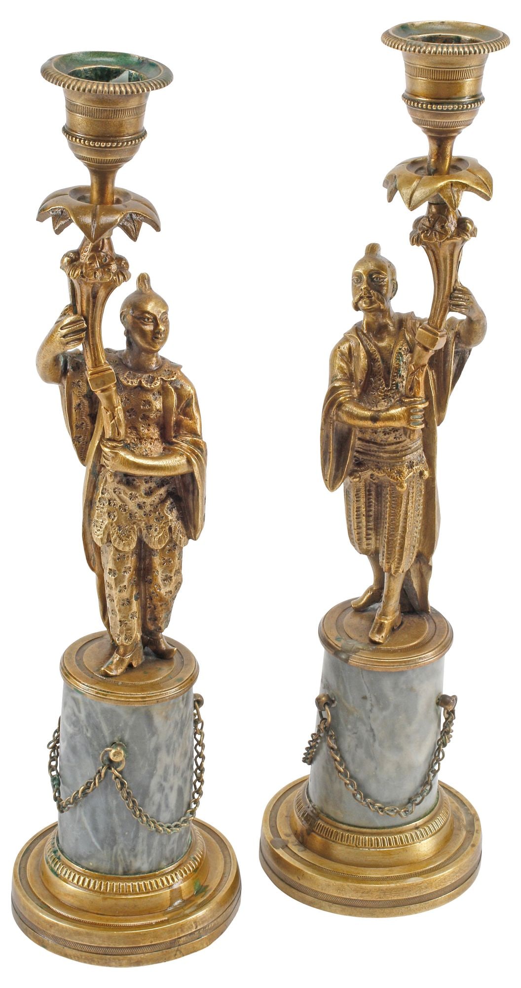 (2) FRENCH ORMOLU & MARBLE FIGURAL CHINOISERIE CANDLESTICKS (1 of 4)