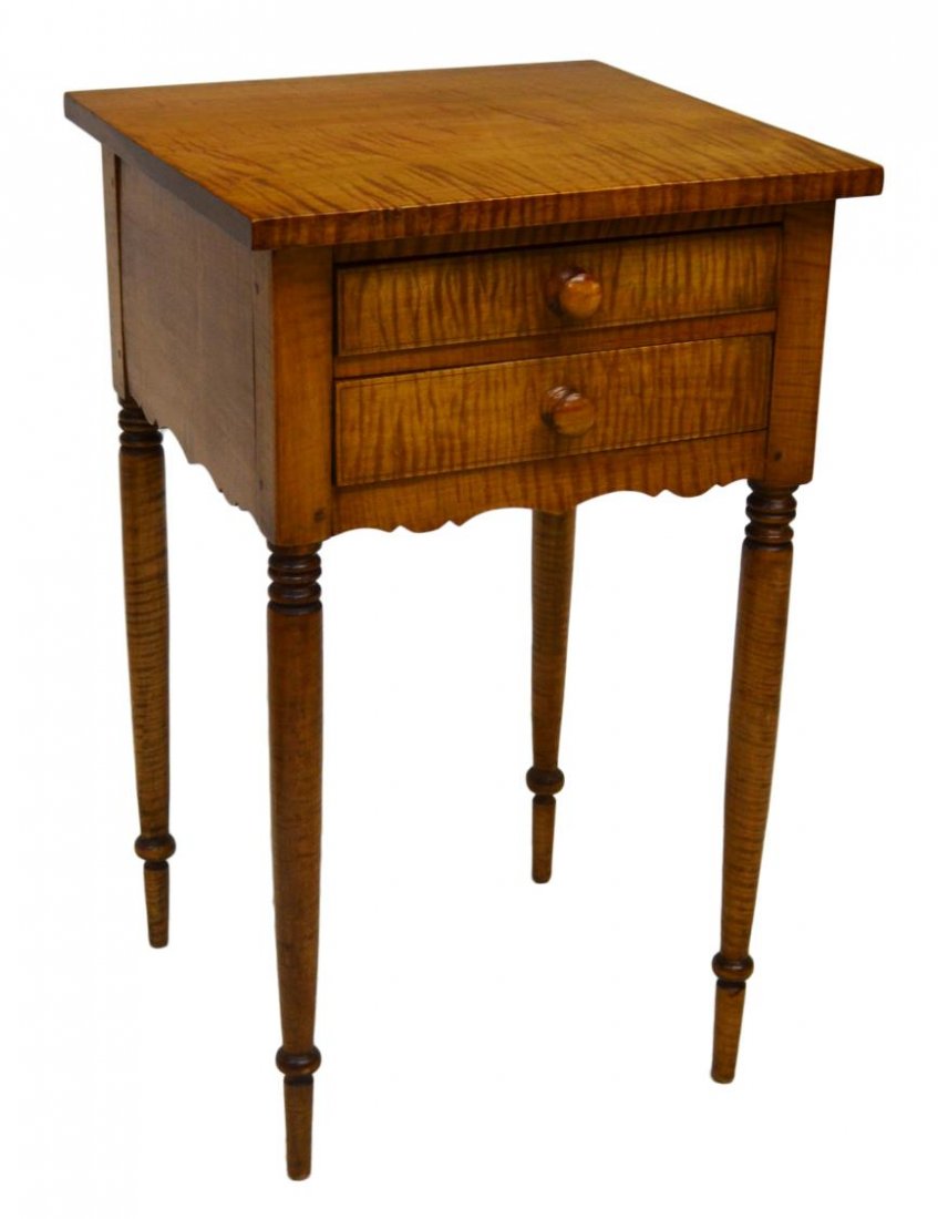 ANTIQUE TIGER MAPLE WORK TABLE